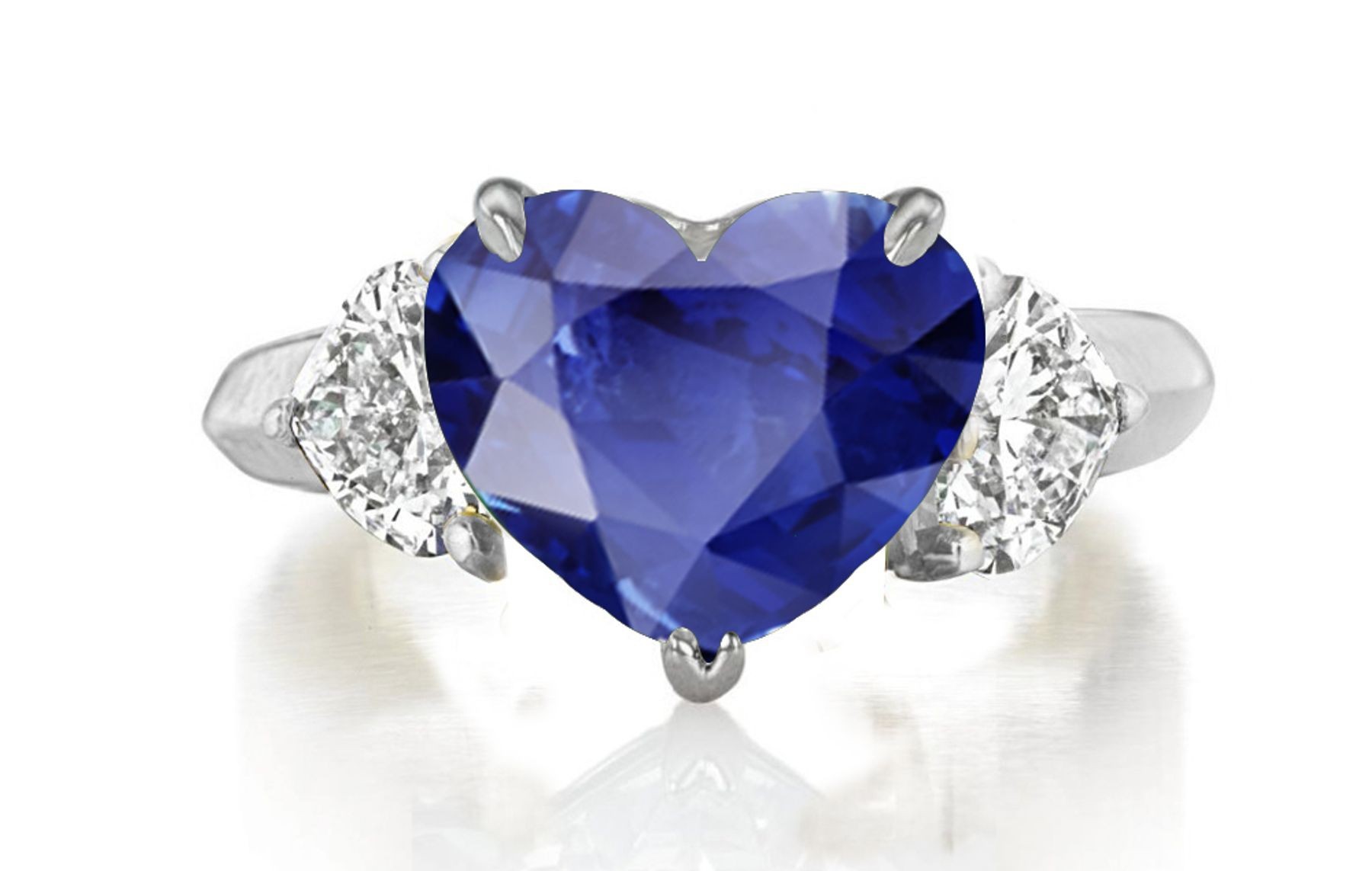 Premium Quality Unique Heart Shaped Diamonds & Blue Sapphire Heart Three Stone Rings