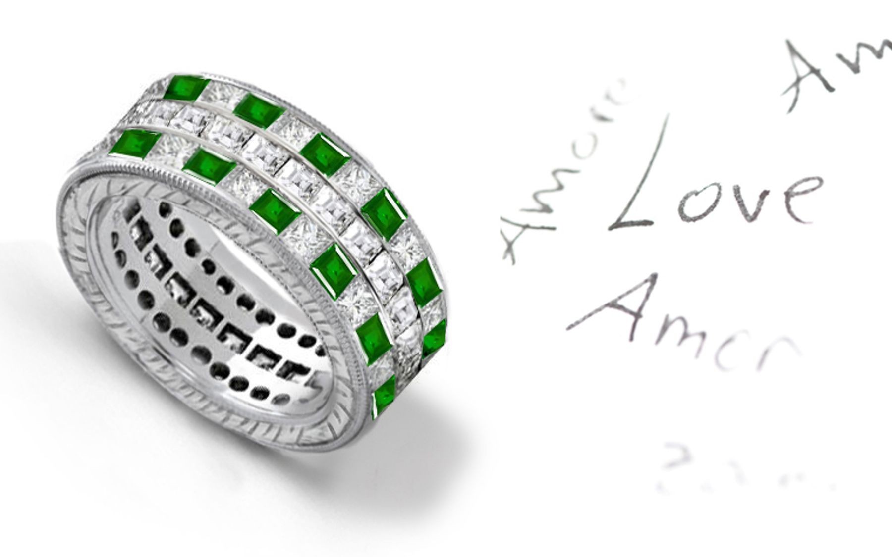 Pure & Bright: An Exquisite Triple Stacked Square Emerald Diamond Band