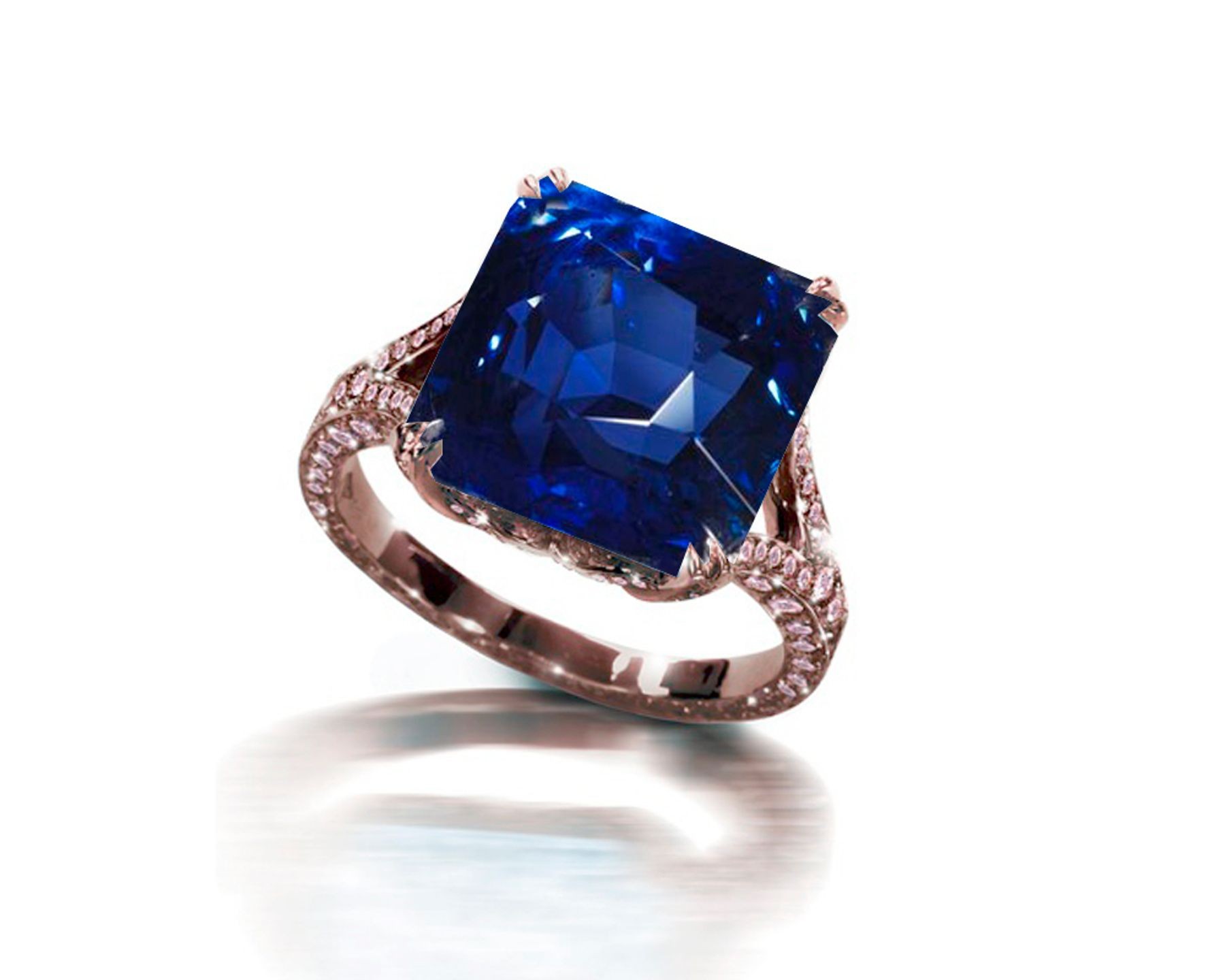 Most Popular Ring with Blue Sapphire & Pave Set Pink Sapphires in Gold or Platinum