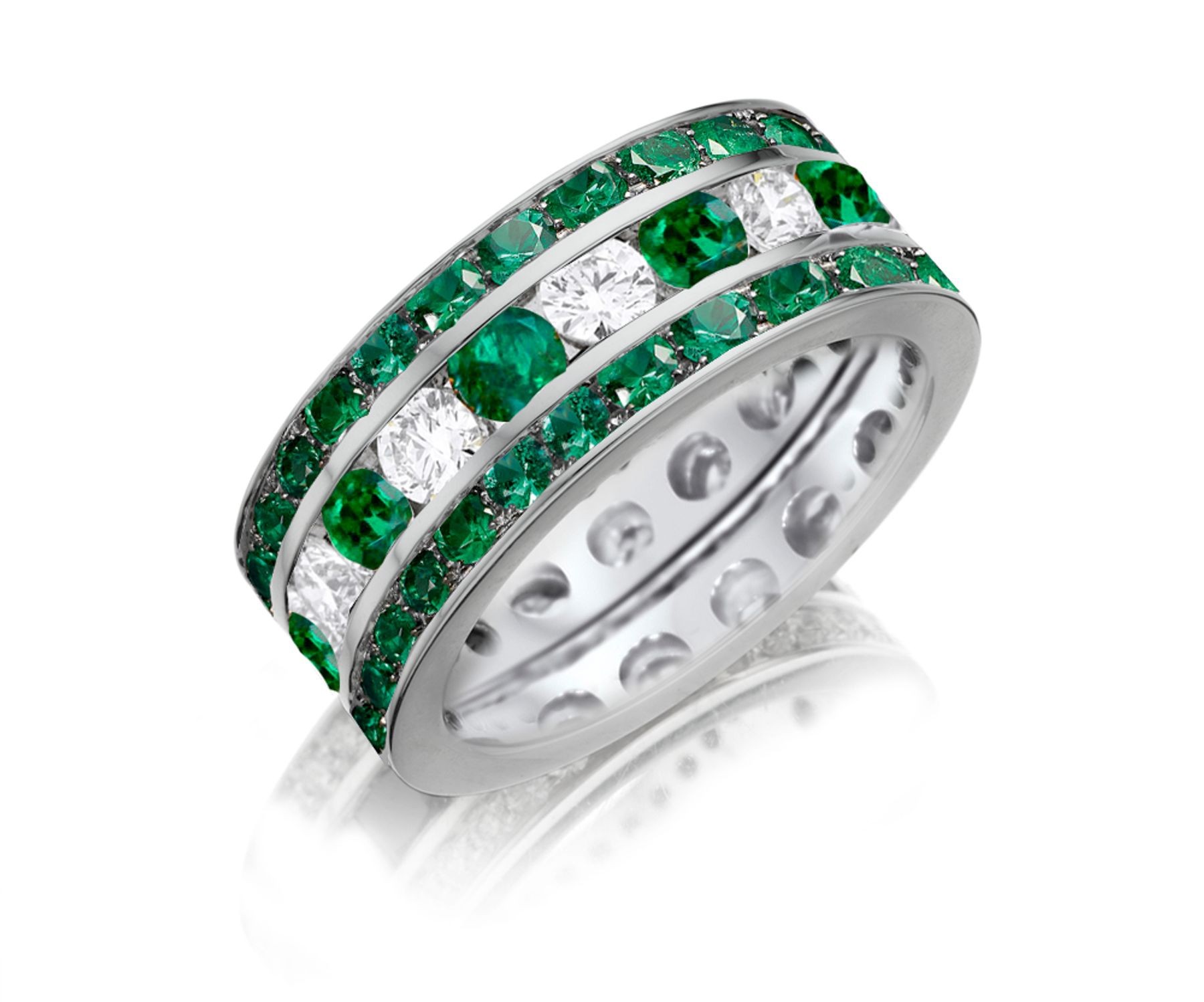 Eternity Band Ring Round Diamond & Emerald Ring