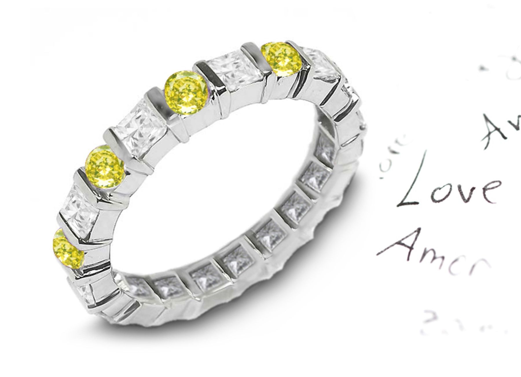 Premier Colored Diamonds Designer Collection - Yellow Colored Diamonds & White Diamonds Fancy Yellow Diamond Eternity Rings