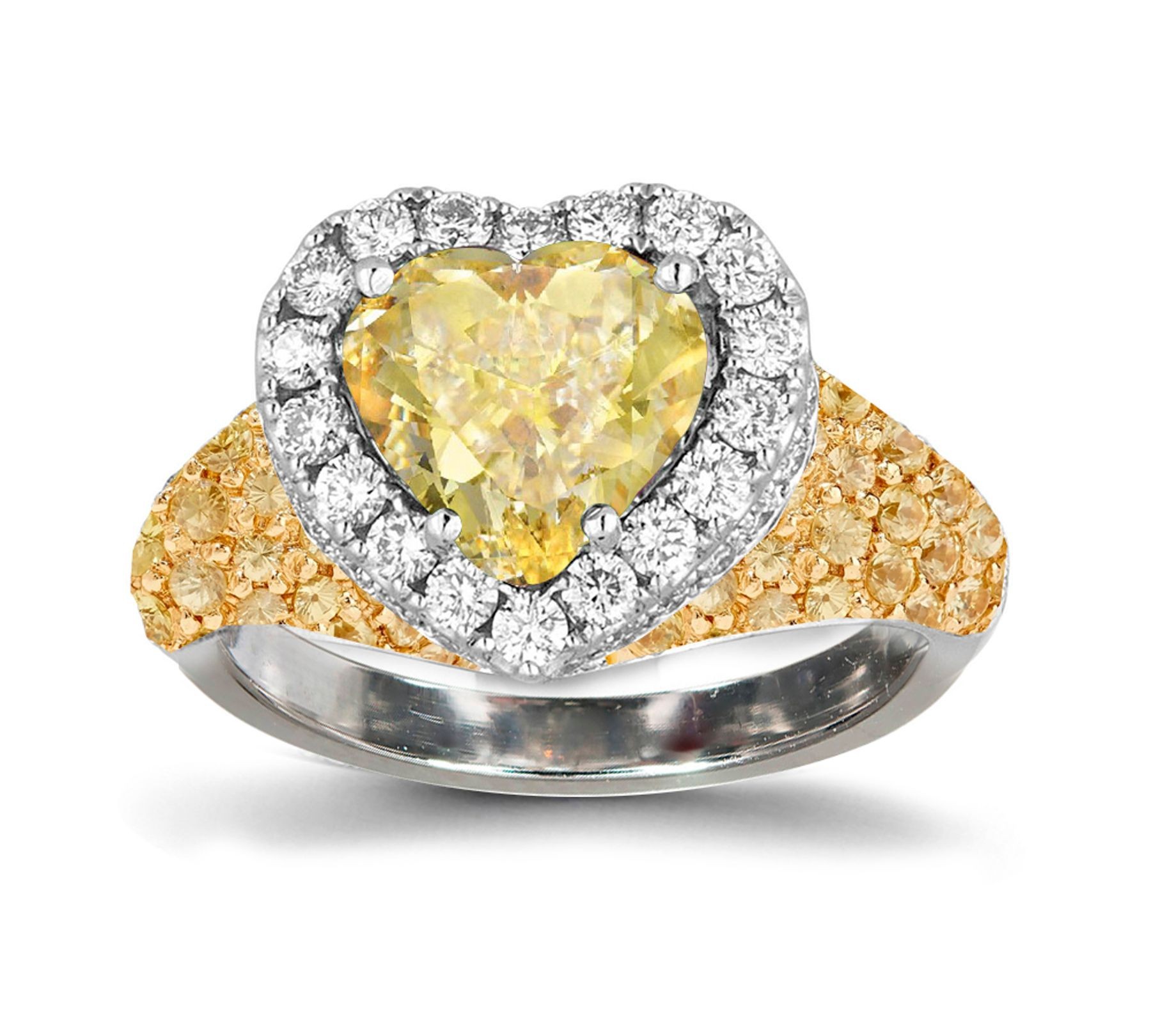 New Ring with Heart Sapphire & Pave Set Diamonds & Sapphires in Gold or Platinum Free Shipping
