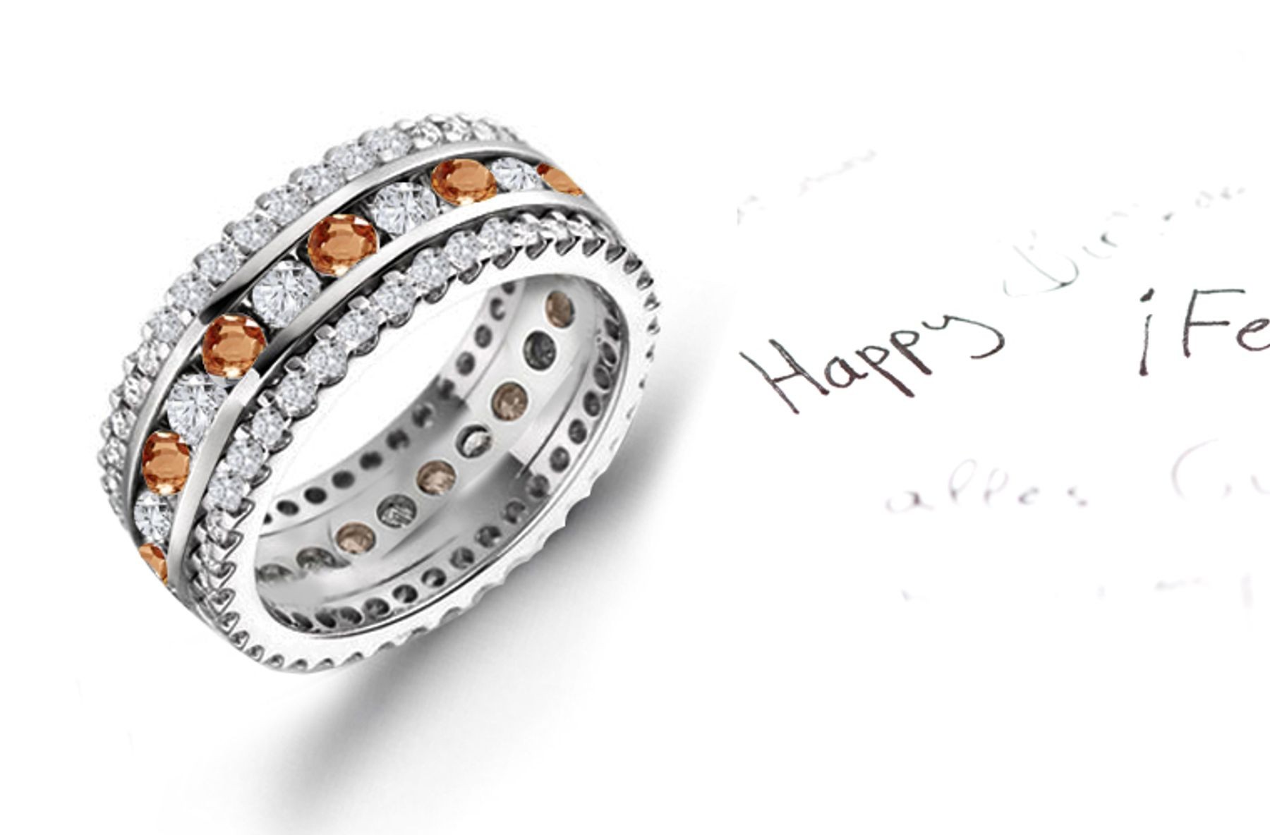 View Wide Range of Pink Orange Sapphires & Diamonds Eternity Ring