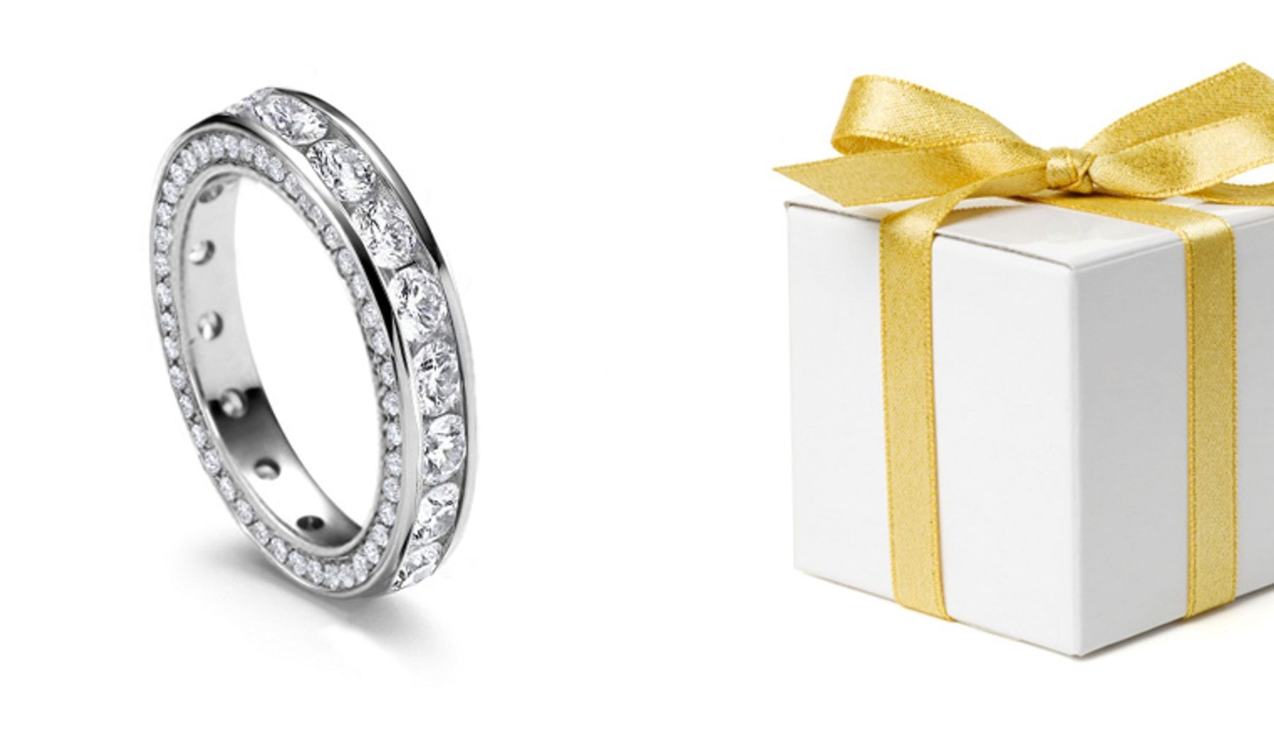 Twinking Sparkling Halos: View Diamond Wedding Ring Dressed With Small Diamonds on Both Sides of Platinum or Gold Celebration Ring
