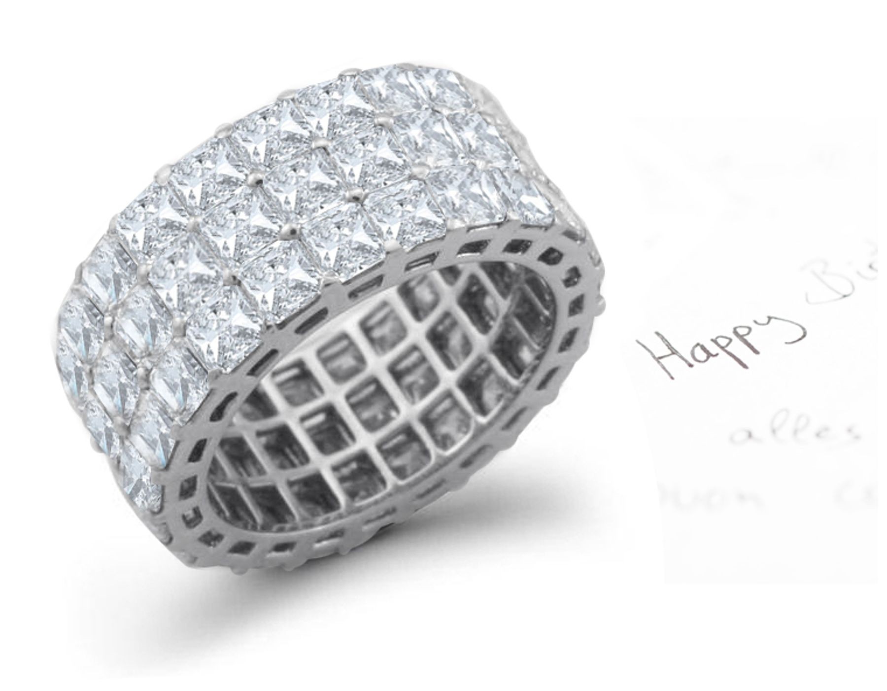 Princess Cut Diamond Cocktail Ring with Three Sparkling Rows of Diamond in Platinum & Gold
