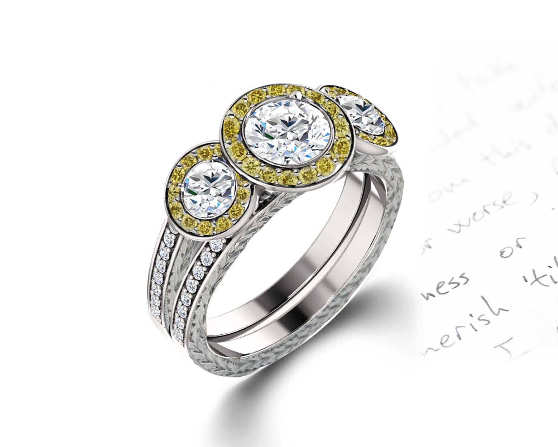 Delicate Micro Pave Halo Vivid Yellow Sapphires & Brilliant-Cut Round Diamonds Designer Engagement Rings