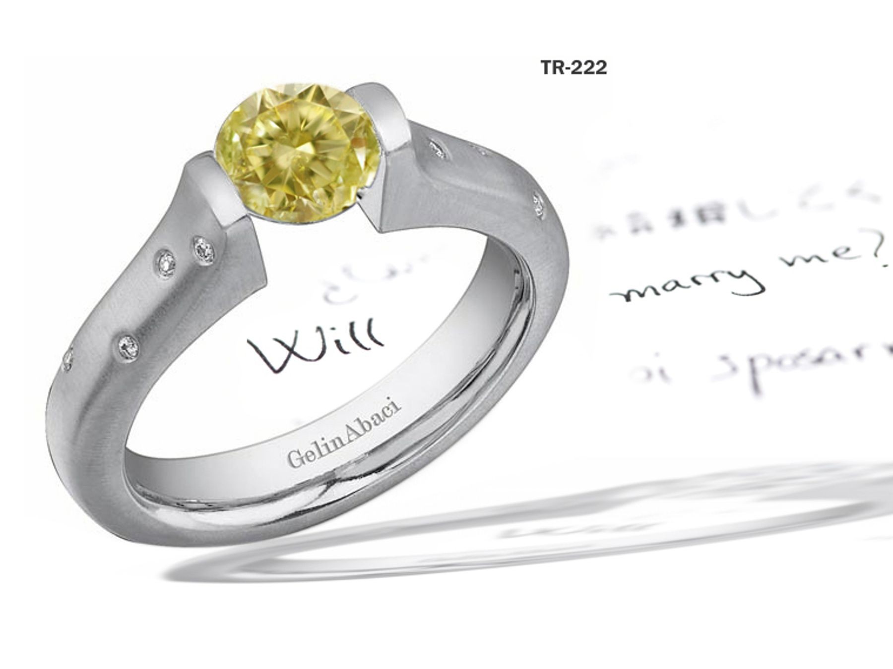 Contemporary High Quality Designer Yellow Colored Diamond Tension Set Engagement Rings