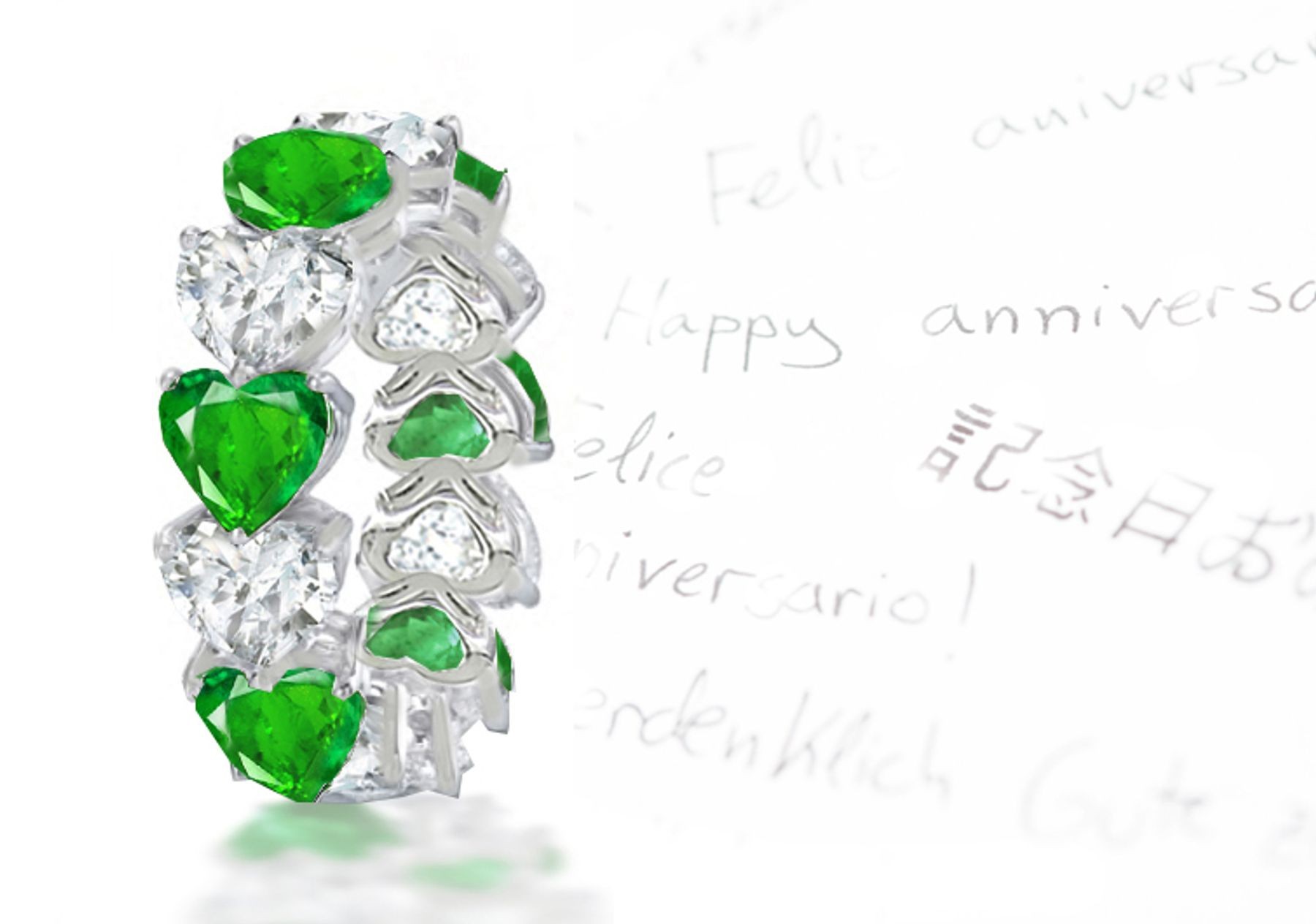 "Special Design" Designer Emerald Heart & Diamond Heart Eternity Band