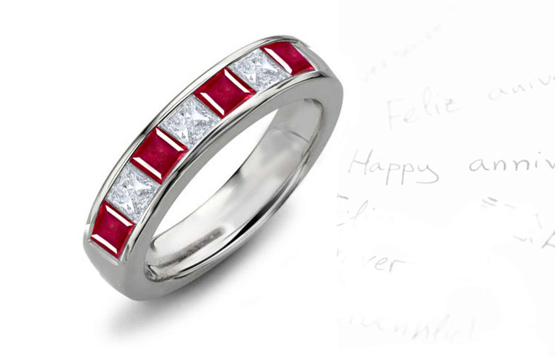 5 Stone Princess Cut Ruby Diamond Half Eternity Ring