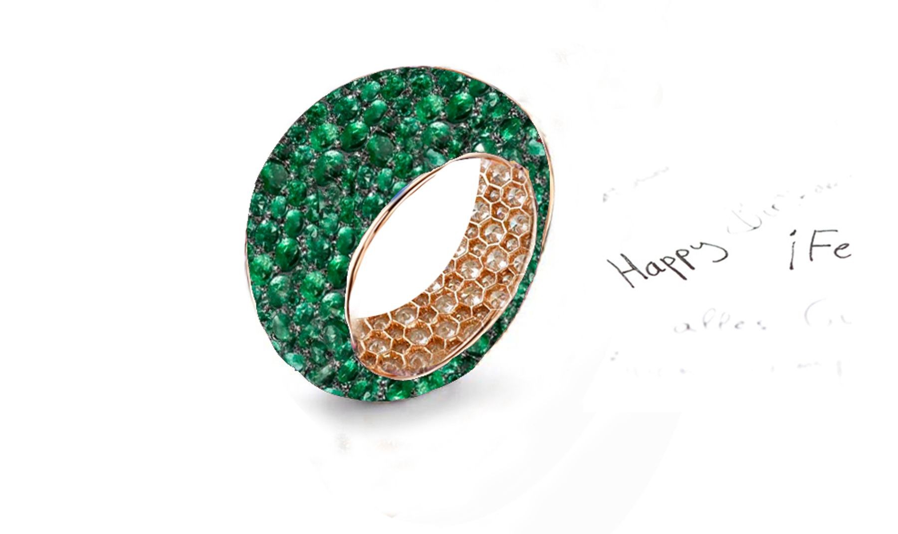 Made To Order Eternity Band Rings Featuring High Quality Diamonds & Green Emeralds