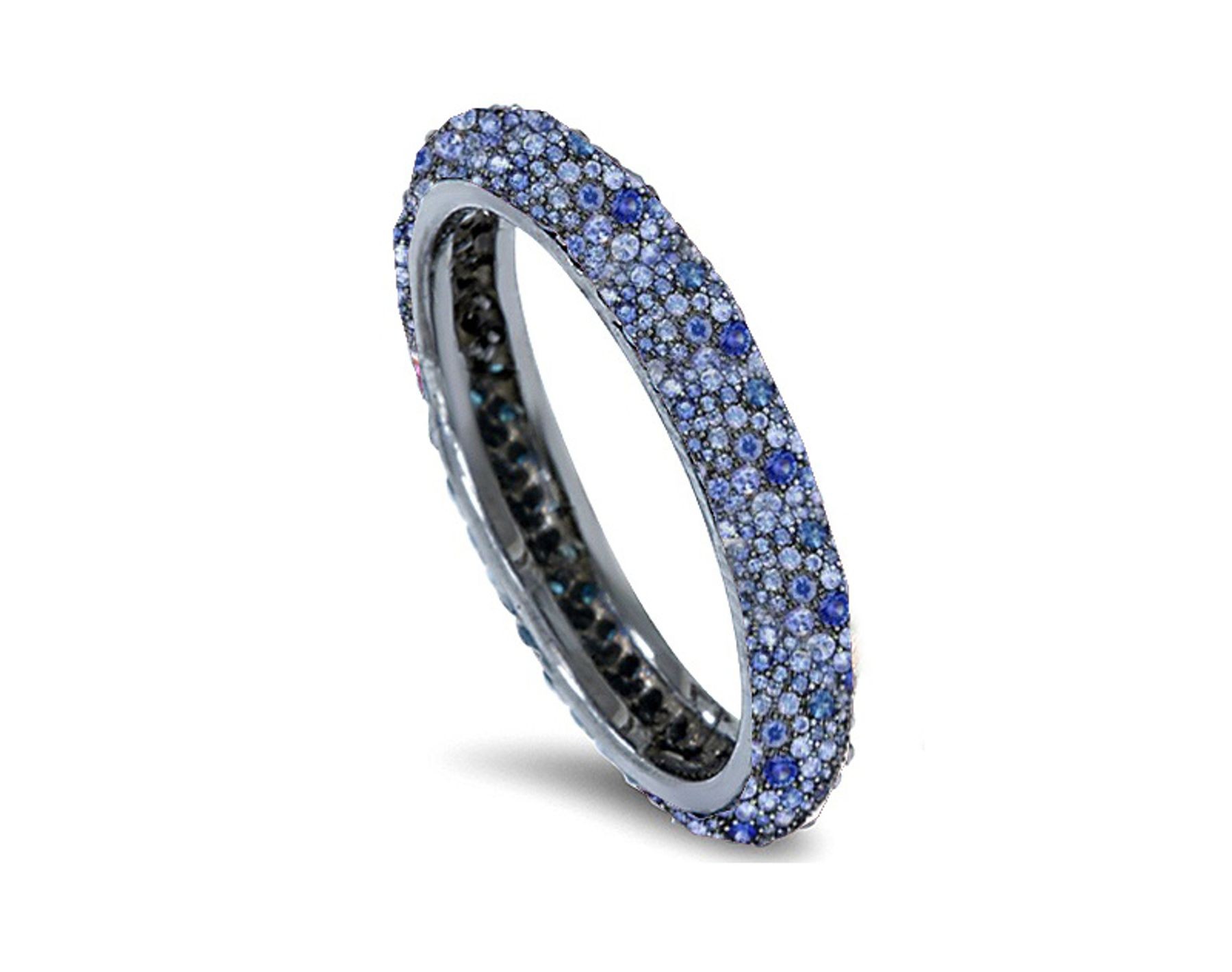 High Quality French pavee Multi-Colored Sapphire & Brilliant-Cut Round Diamond Stackable Eternity Rings & Bands