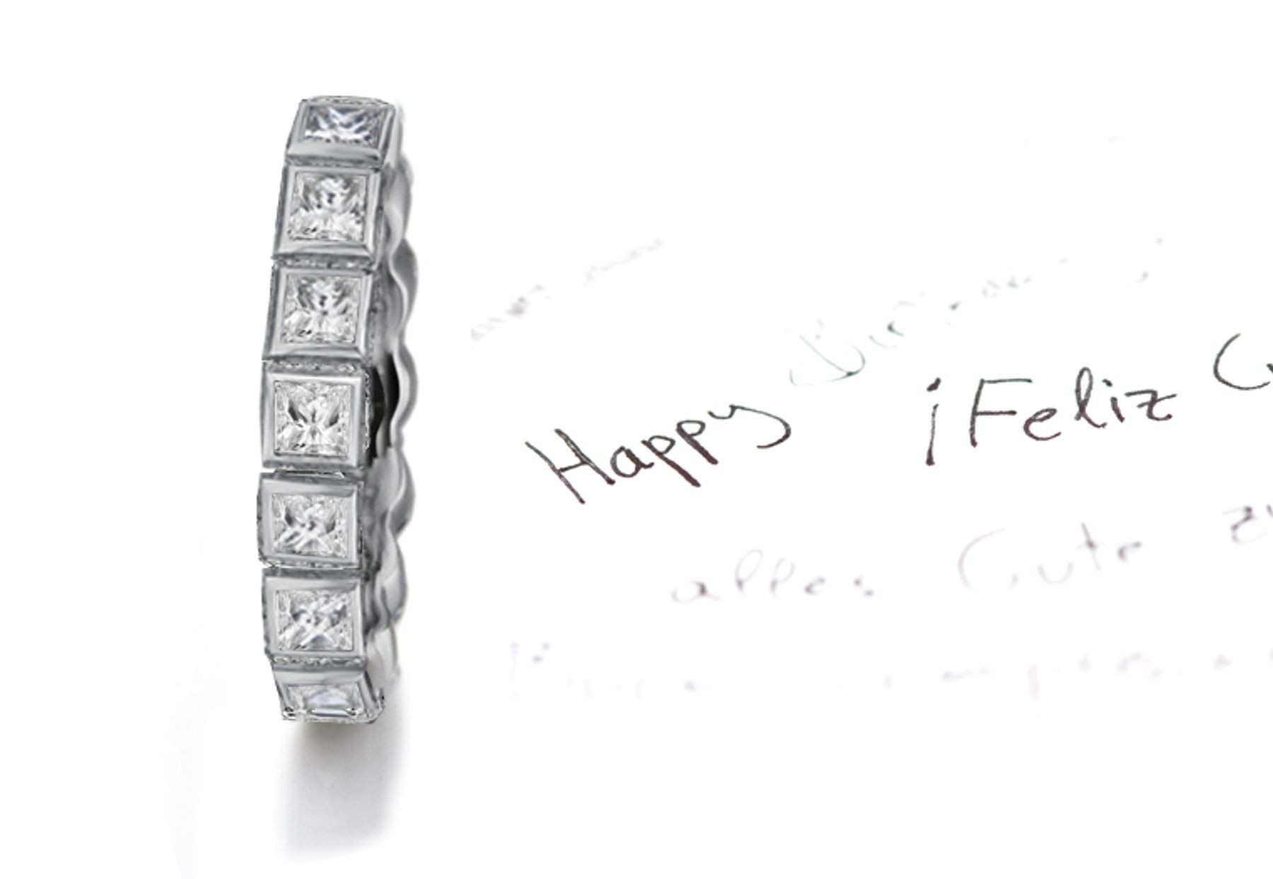 Classic: Princess Cut Diamonds Set in Square Bezels Circling All Around in Polished Platinum Size 6