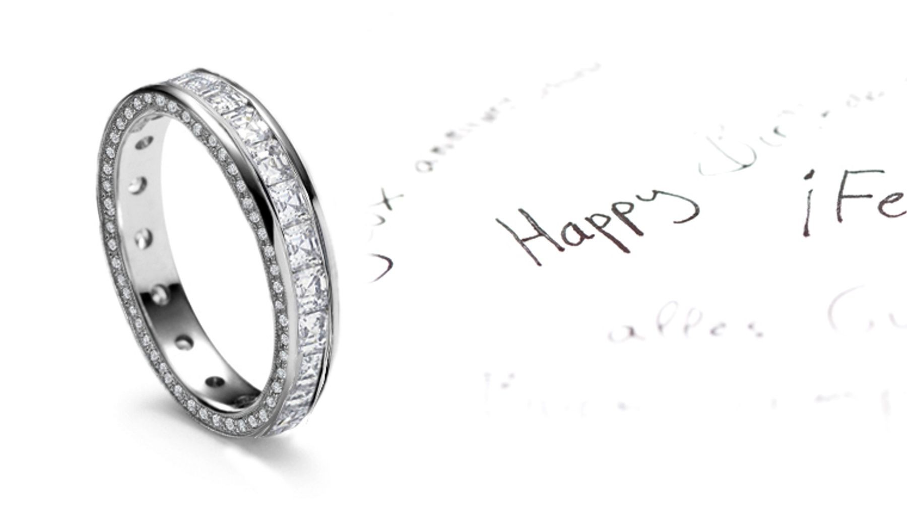 The Perfect Ring: Platinum Asscher Cut Diamond Band Decorated with Sprinked Diamond