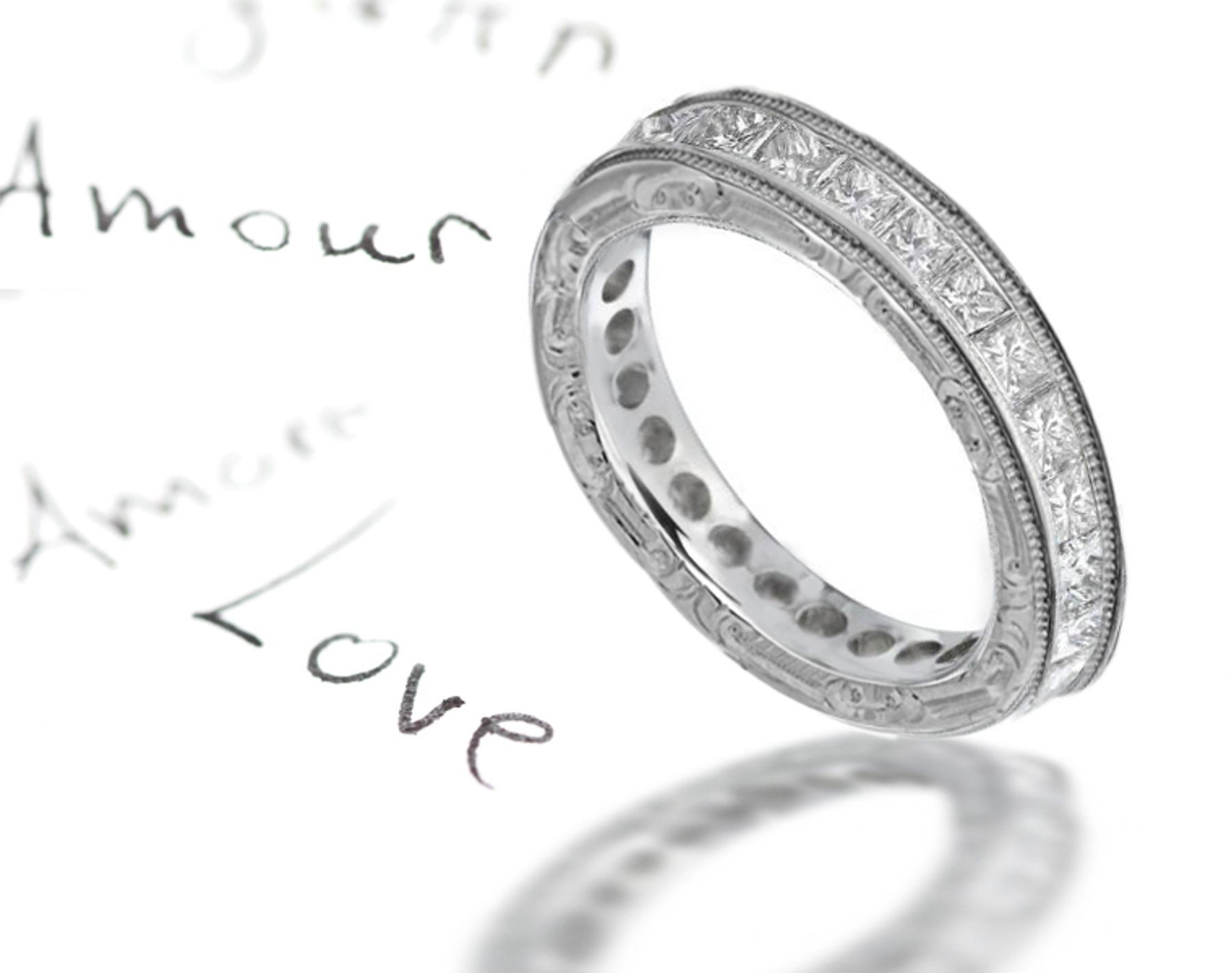 Stars Radiating in the Outer Space: Hand Engraved Diamond Vintage Diamond Eternity Anniversary Ring Size