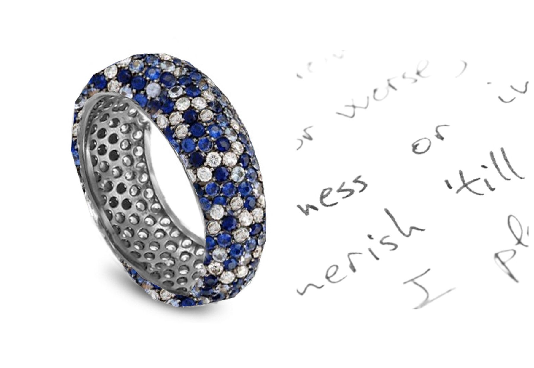 Magnificent: MicropavéSprinkled Velvety Blue Sapphire & Circular Cut Diamond Eternity Band