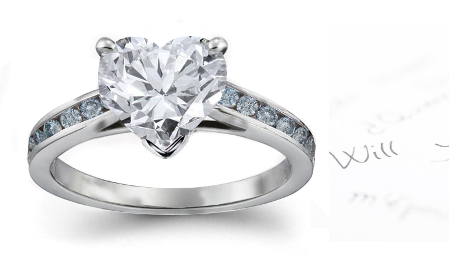 Blue & White Heart Diamond Engagement Ring