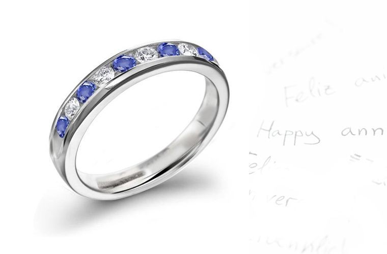 Round Blue Sapphire and Diamond Nine-Stone Men's Ring