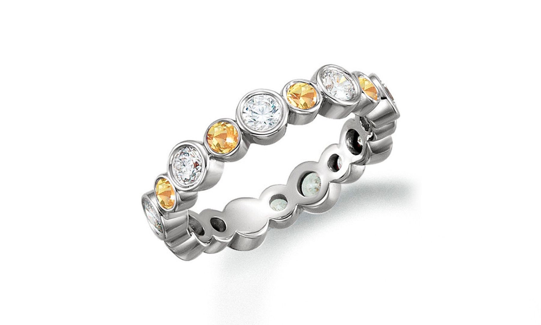 Precision Set Bezel Set Round Diamond & Yellow Sapphire Eternity Band Rings