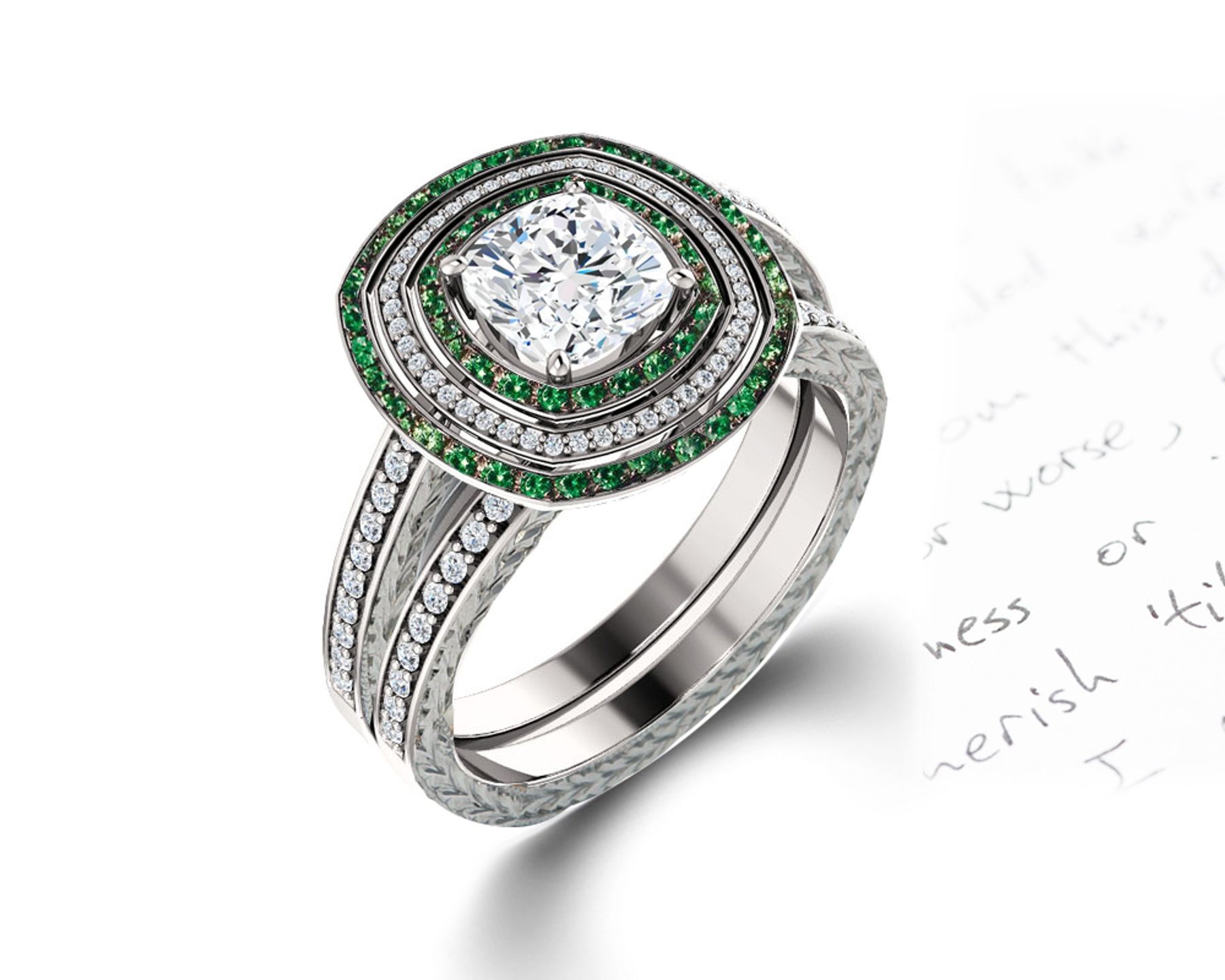 Made To Order Delicate Micro Pave Halo Vivid Green Emerald & Diamond Engagement Rings