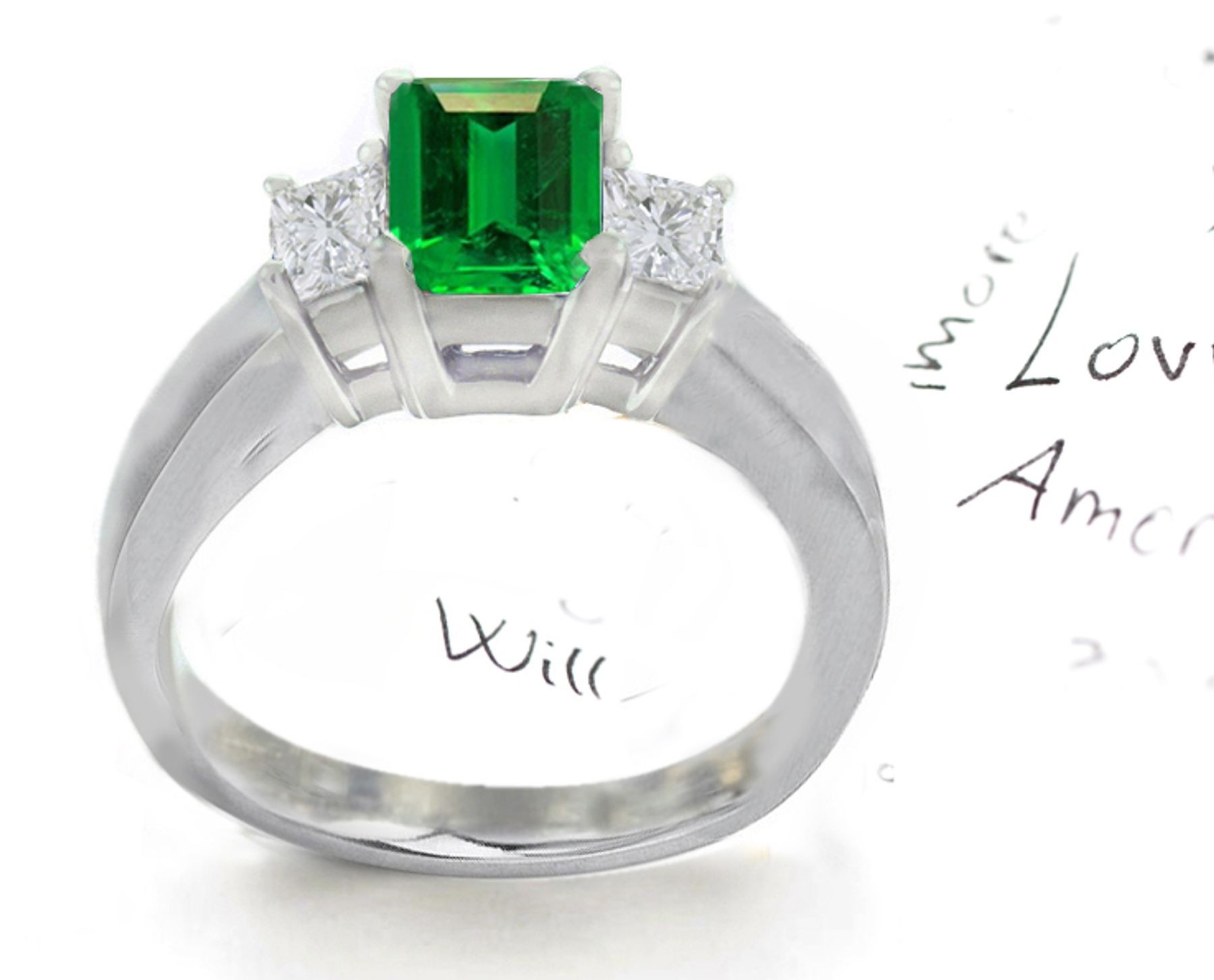 Stunning Emerald Three Stone Rings