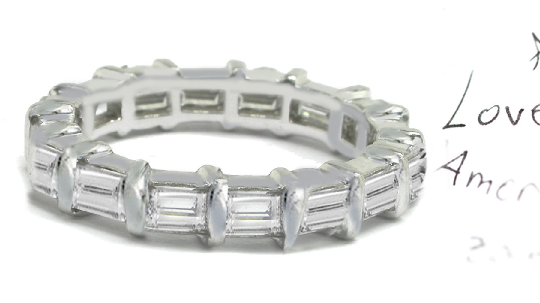 Dreams & Reality: Bar Set Baguette Cut Diamond Eternity Band in Platinum or 14k White Gold Size 6