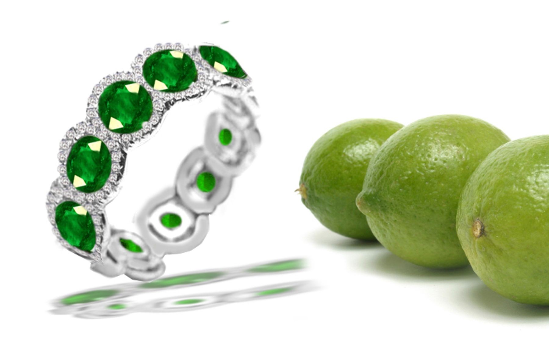 Halo Diamond & Emerald Anniversary Ring
