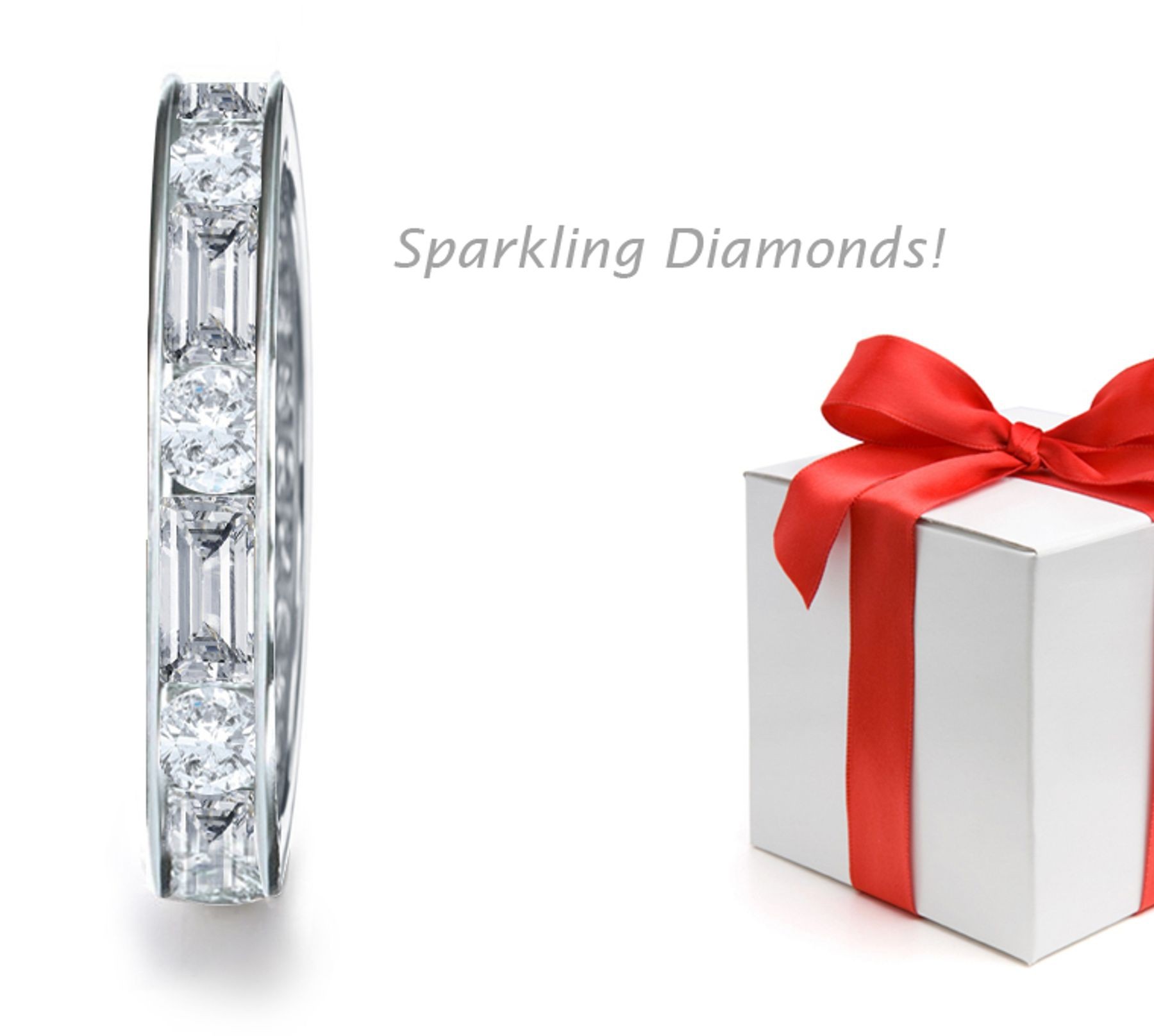 An Elegant Round Brilliant & Baguette Cut Diamonds Channel Set Eternity Ring in Platinum & 14k White Gold