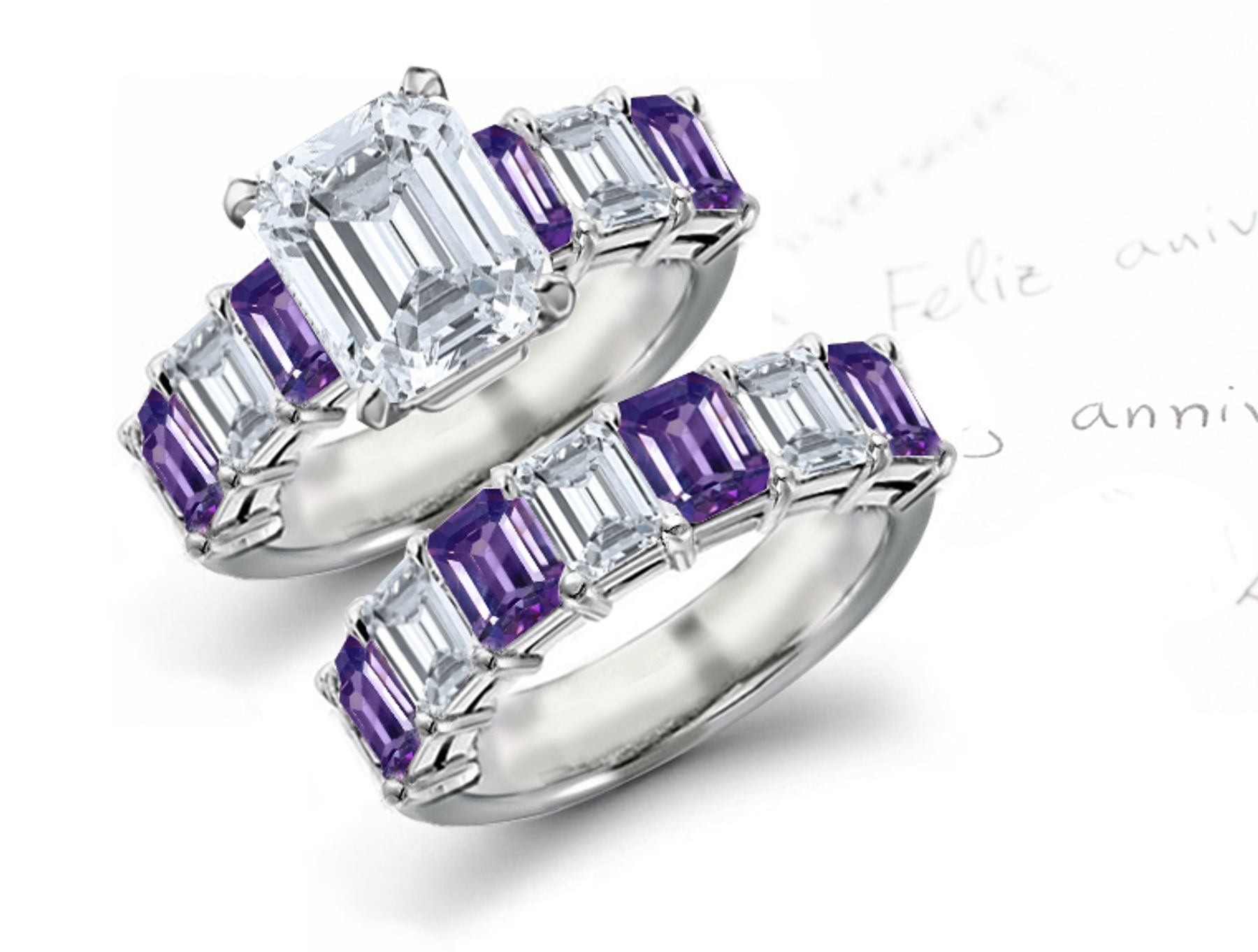 Sapphire Diamond Engagement & Wedding Rings