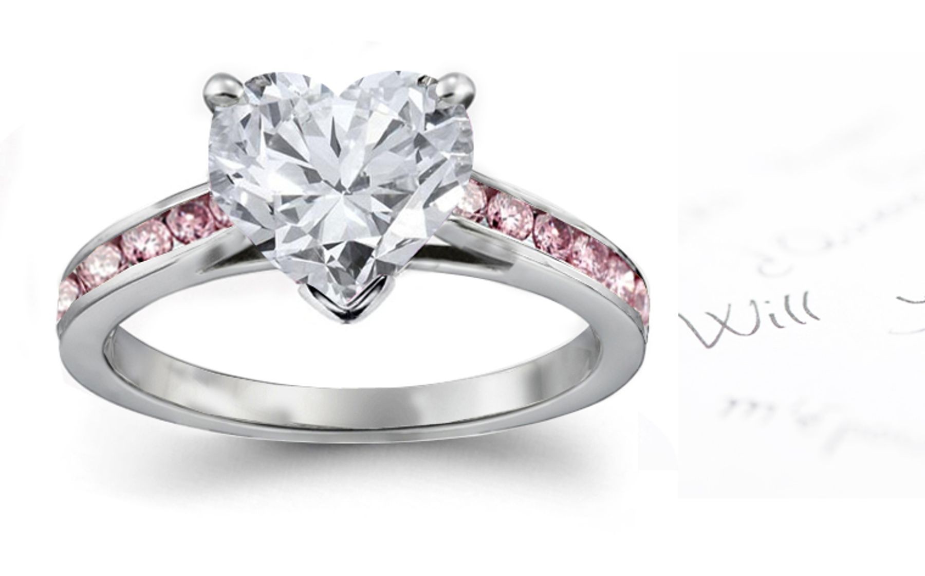 Pink & White Heart Diamond Engagement Ring