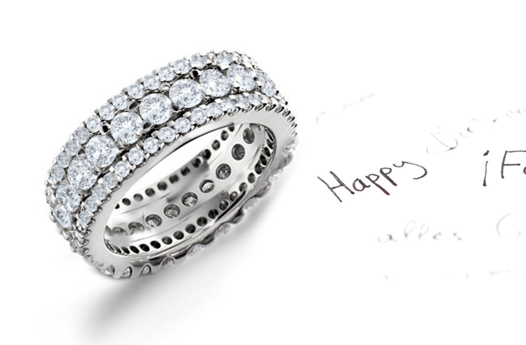 Dressed With Sparkling Diamonds: New Lively Triple Round Diamond Eternity Ring in Gold