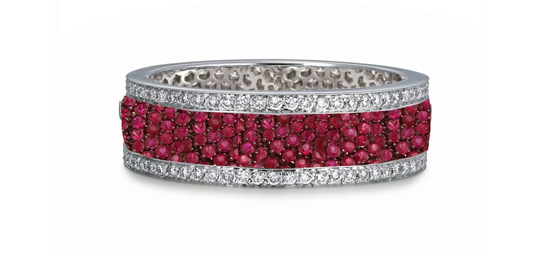 Shop Fine Quality Made To Order Round pave Set Diamond & Red Ruby Eternity Style Wedding & Anniversary Rings