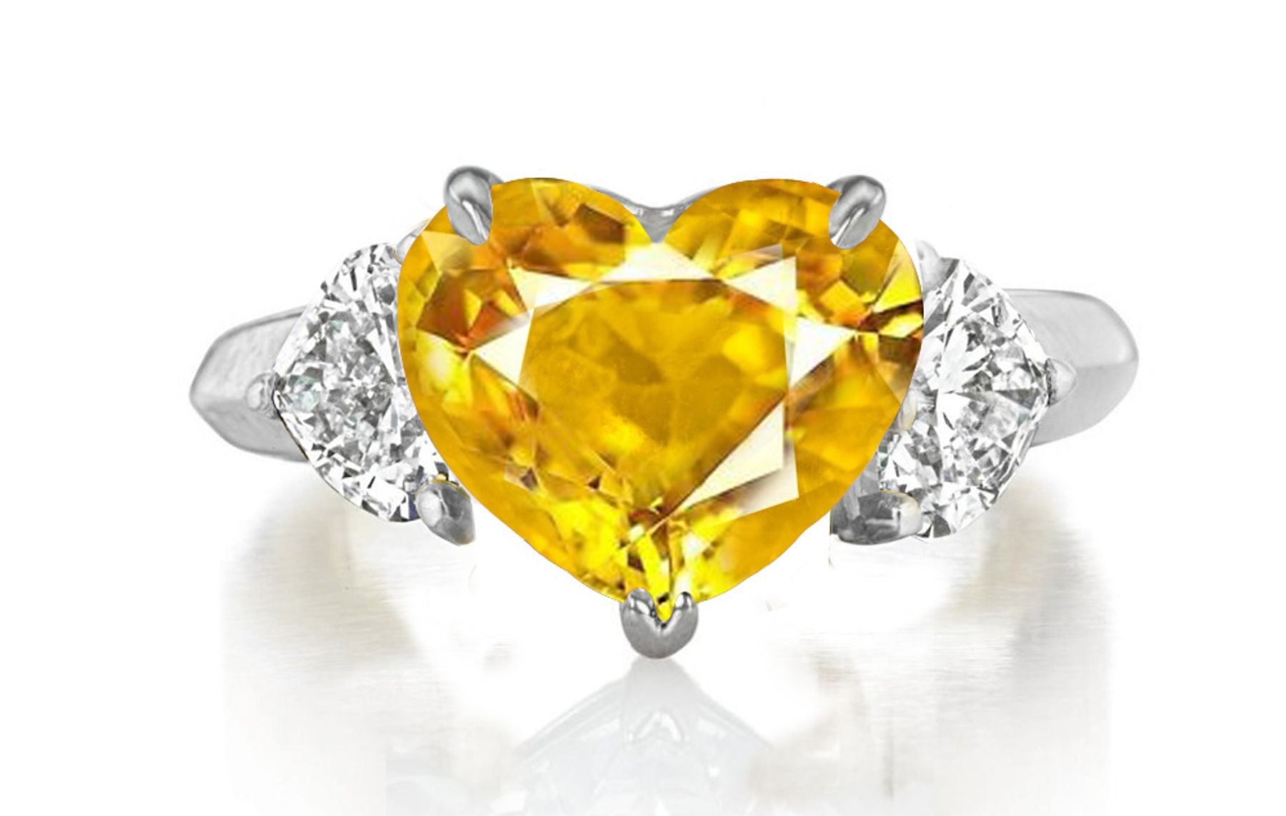 Premium Quality Unique Heart Shaped Diamonds & Yellow Sapphire Heart Three Stone Rings