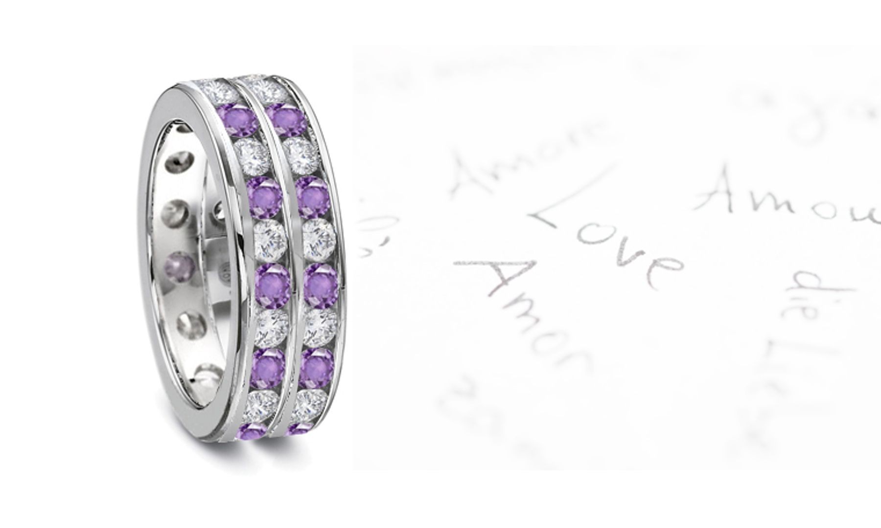 Purple Sapphire & Diamond 2 Channel Eternity Rings
