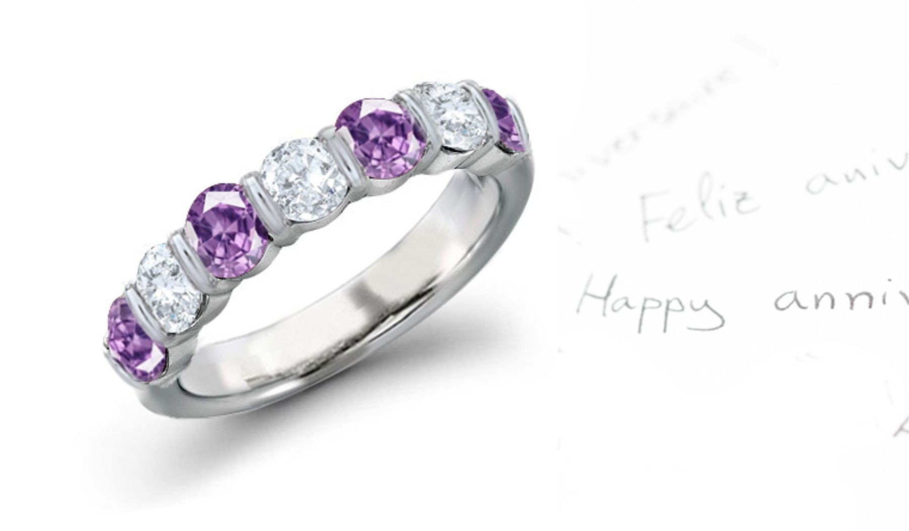 Purple Sapphire & Diamond Bar Set Eternity Rings