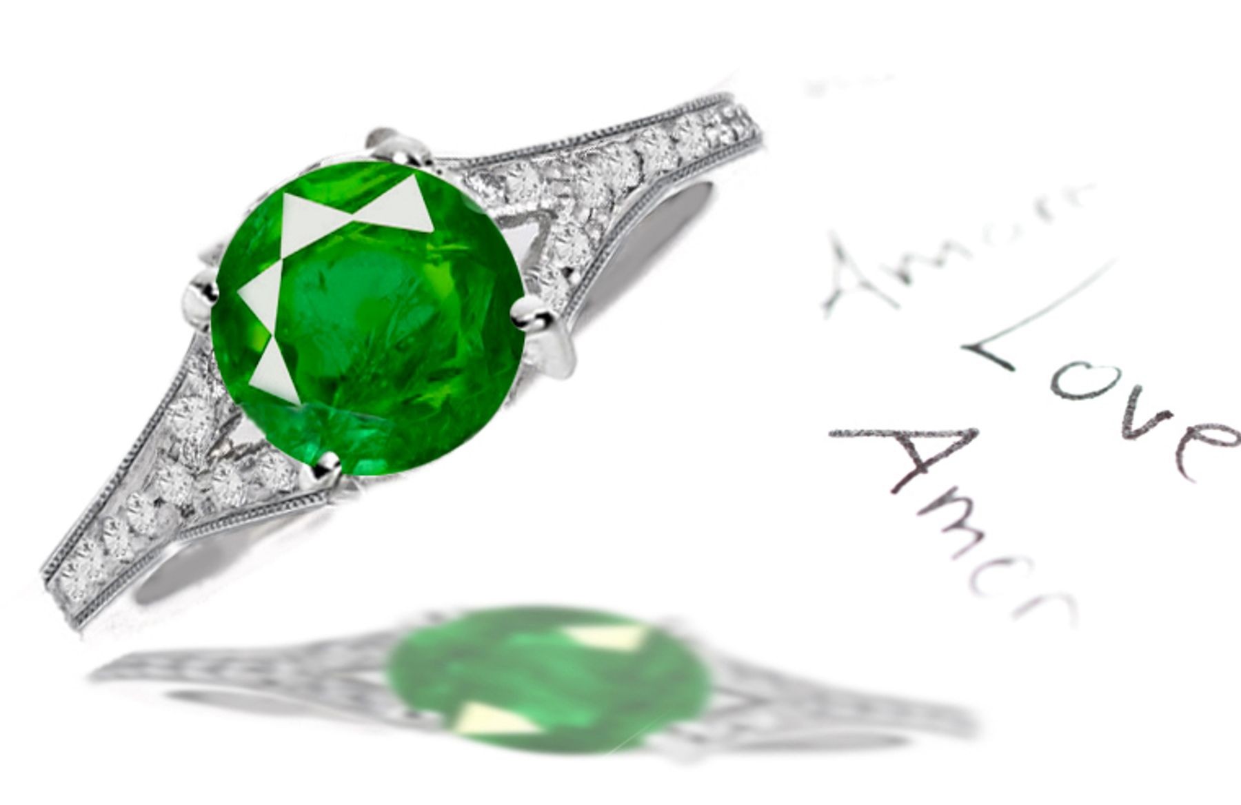 Diamond Cluster: Pave Set Gold & Diamond Cluster Shank Emerald Anniversary Ring