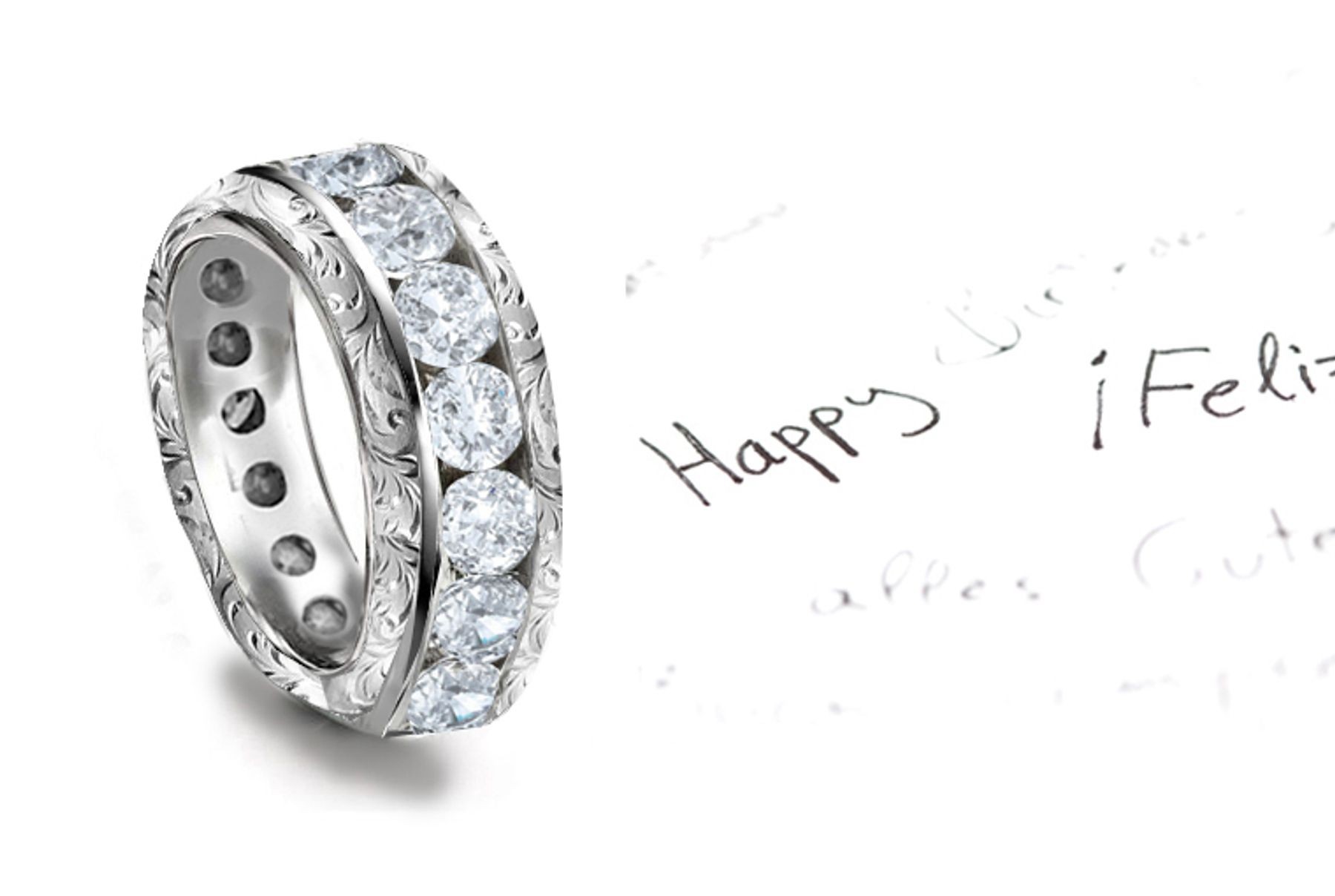 Masterwork of Craftsmanship: A Seamless Circle of Channel Set Radiance Diamonds Embraced By Engraved Floral Motifs 