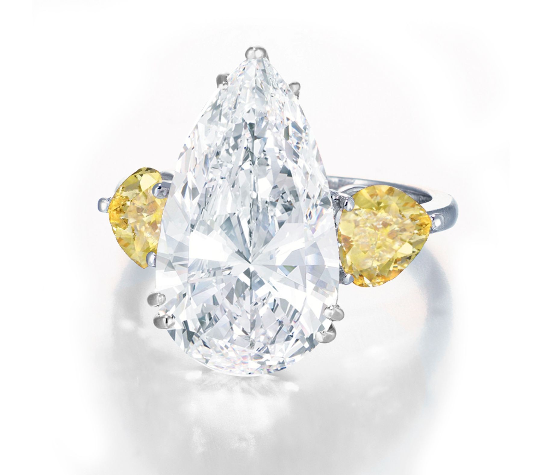 Pear-Shaped Diamond & Heart Yellow Sapphire Three Stone Engagement and Right Hand Rings
