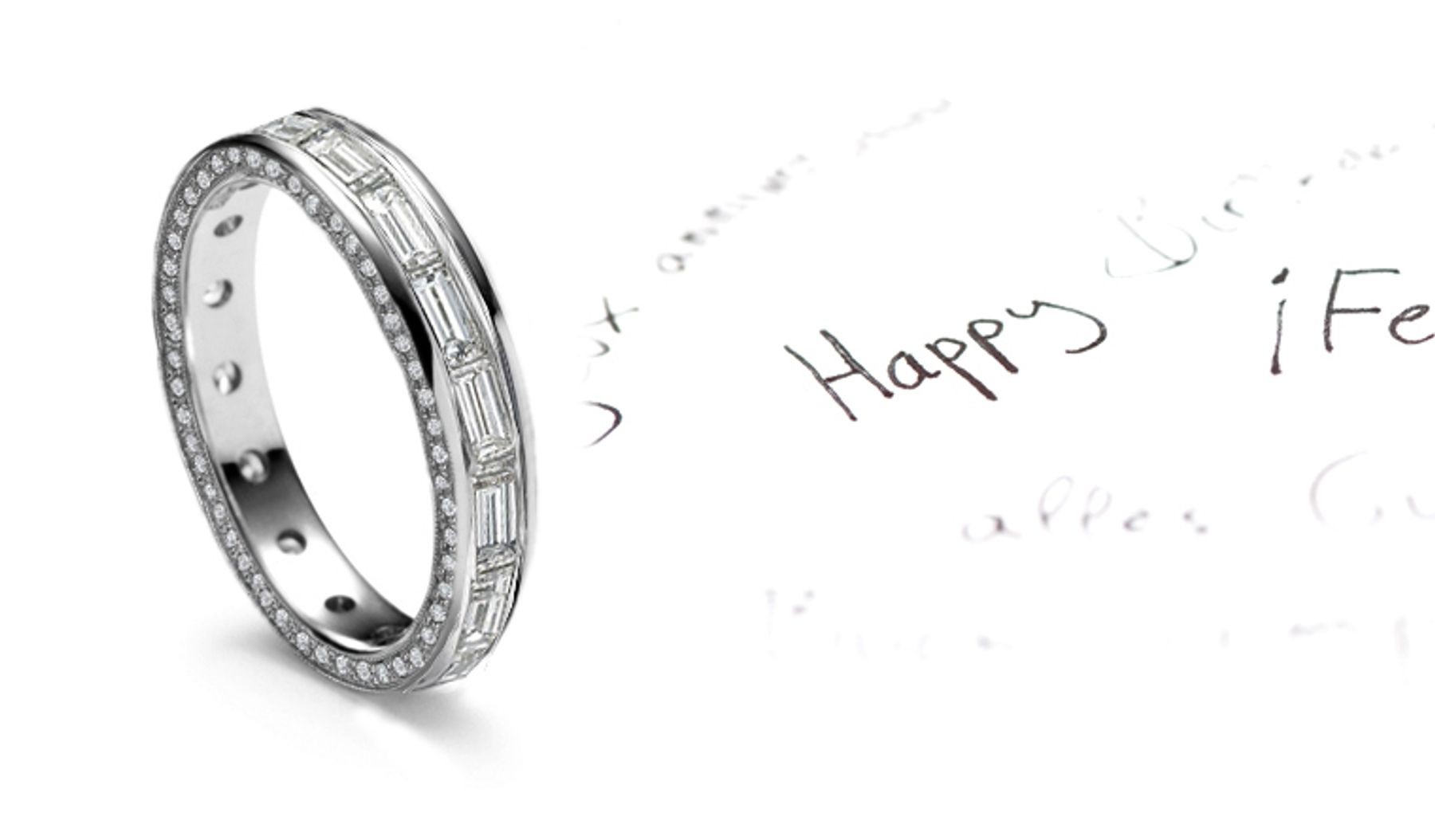 The Starry Night: View This Wedding Band Nestled in Frame of Rectangle Cut Diamonds & Sprinkled Diamonds on Sides