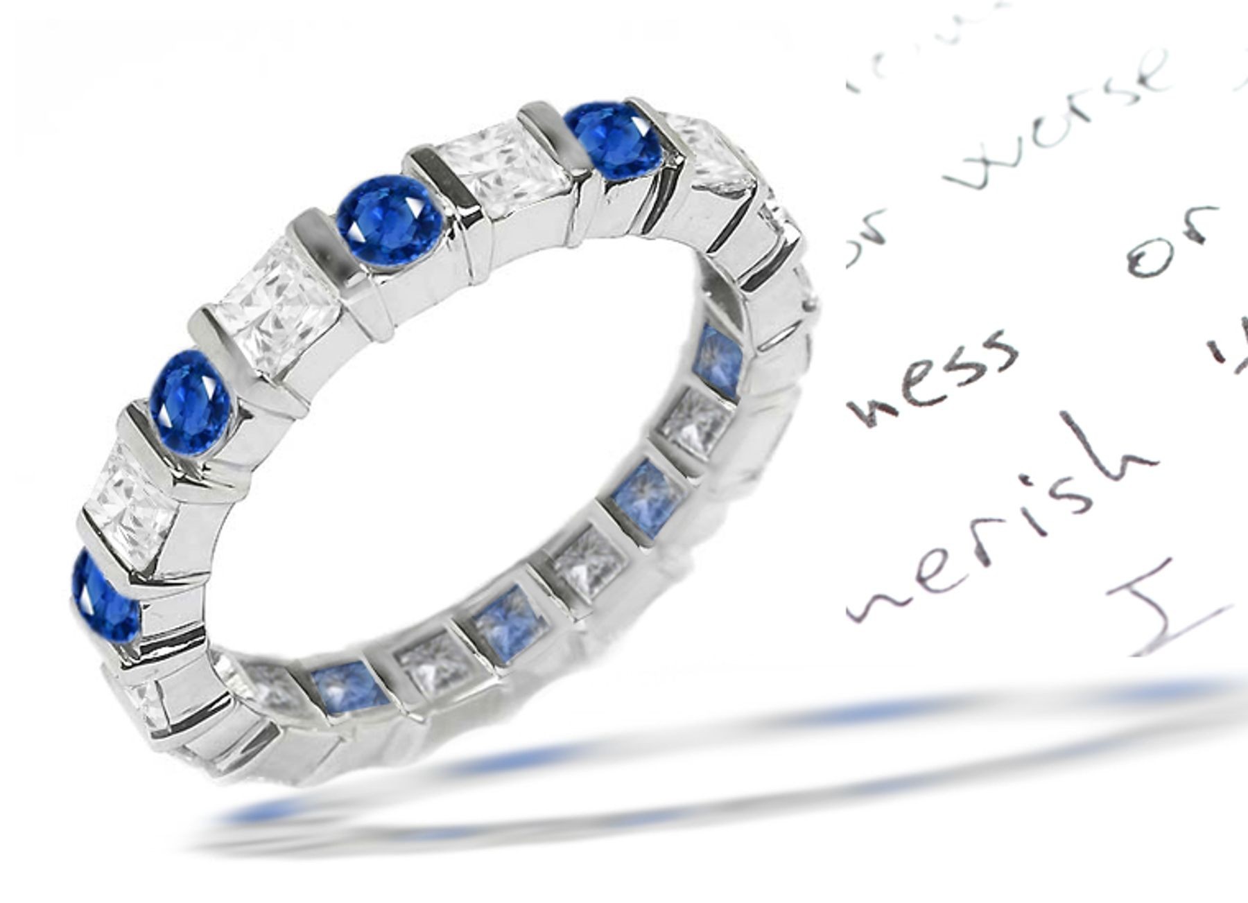 Princess Cut Diamond Blue Sapphire Eternity Ring