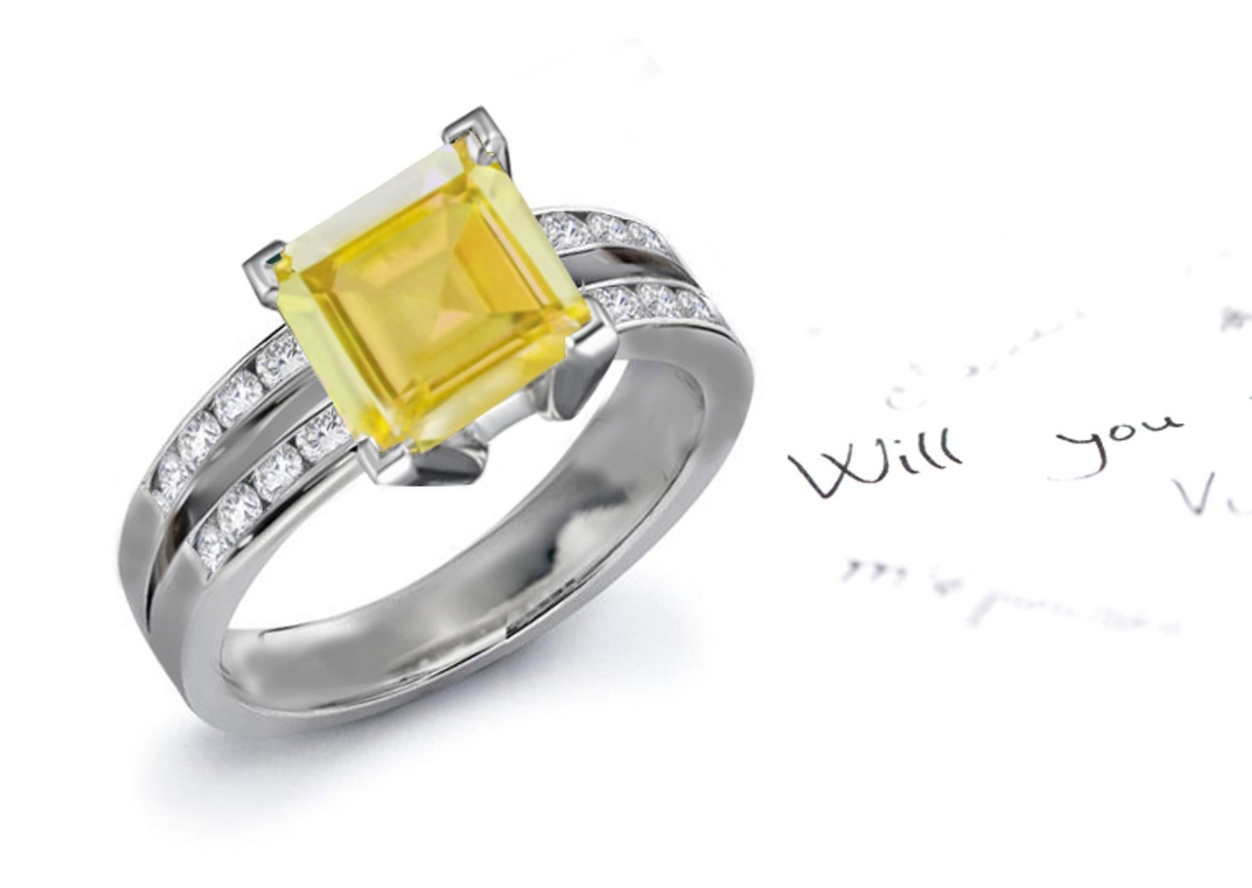 A Classic: Fine Designer Yellow Sapphire & Diamond Engagement Ring