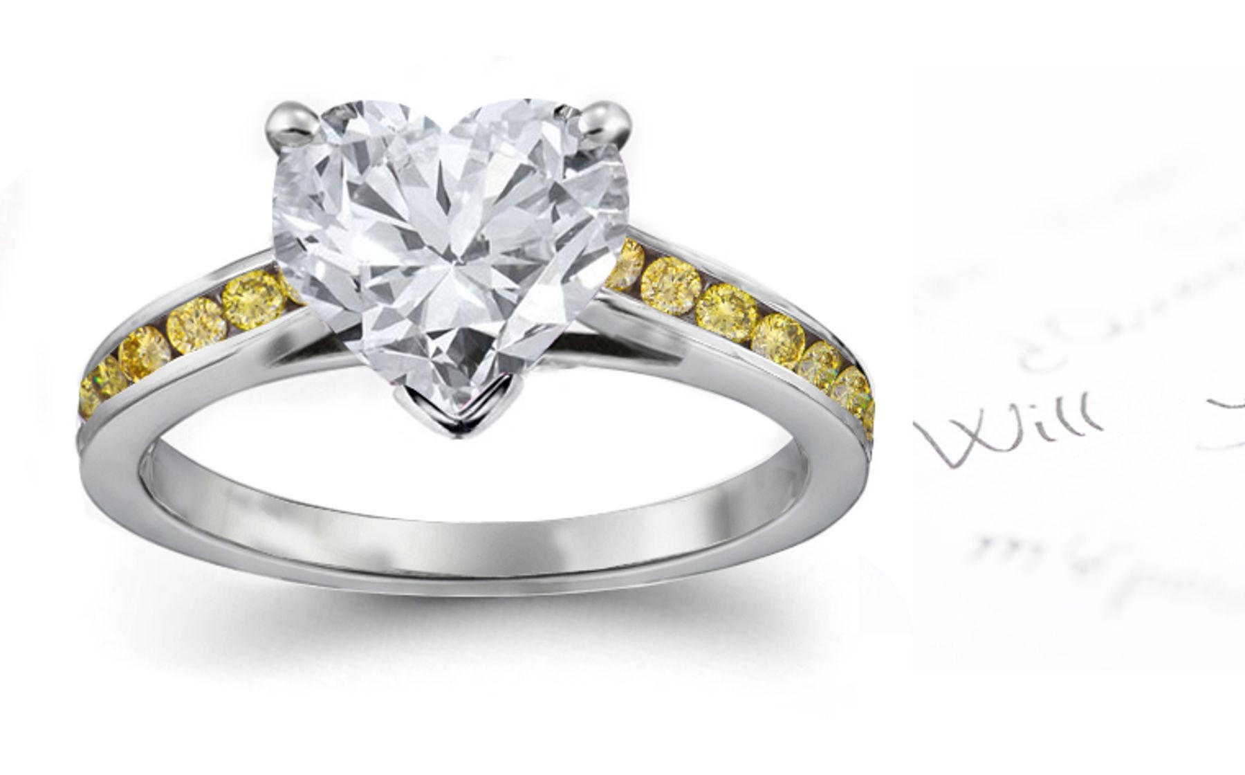 Yellow & White Heart Diamond Engagement Ring