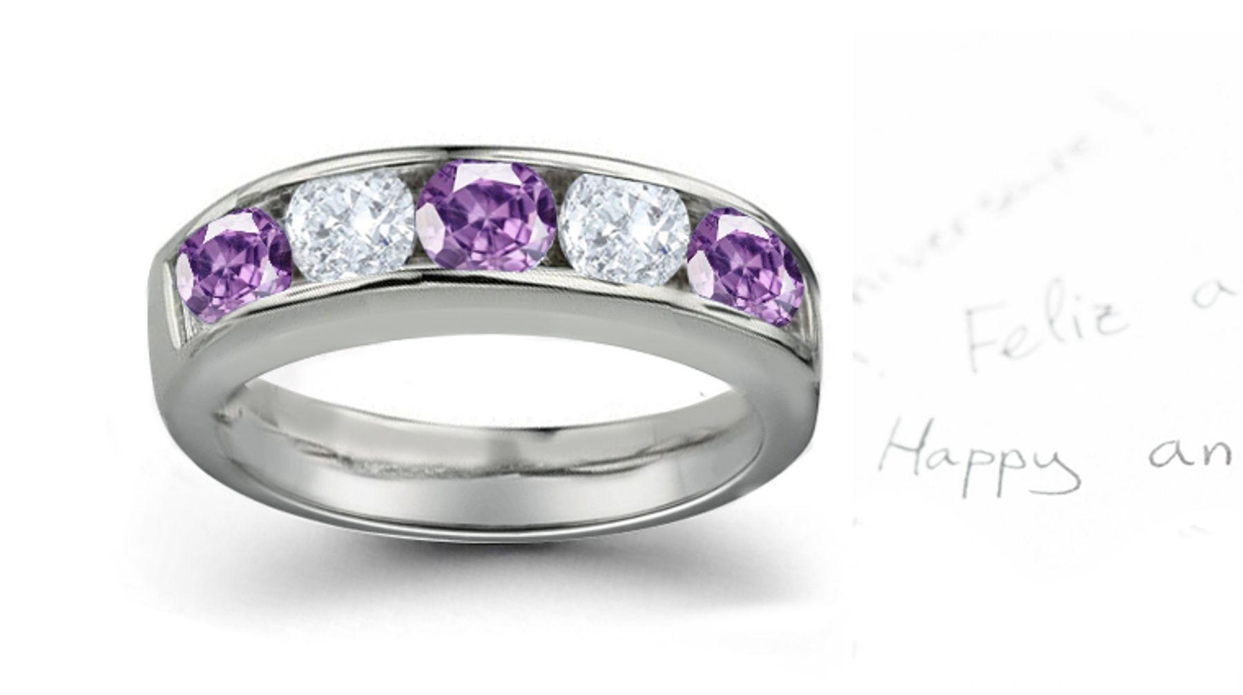 Round Diamond & Round Sapphire Half Eternity Bands