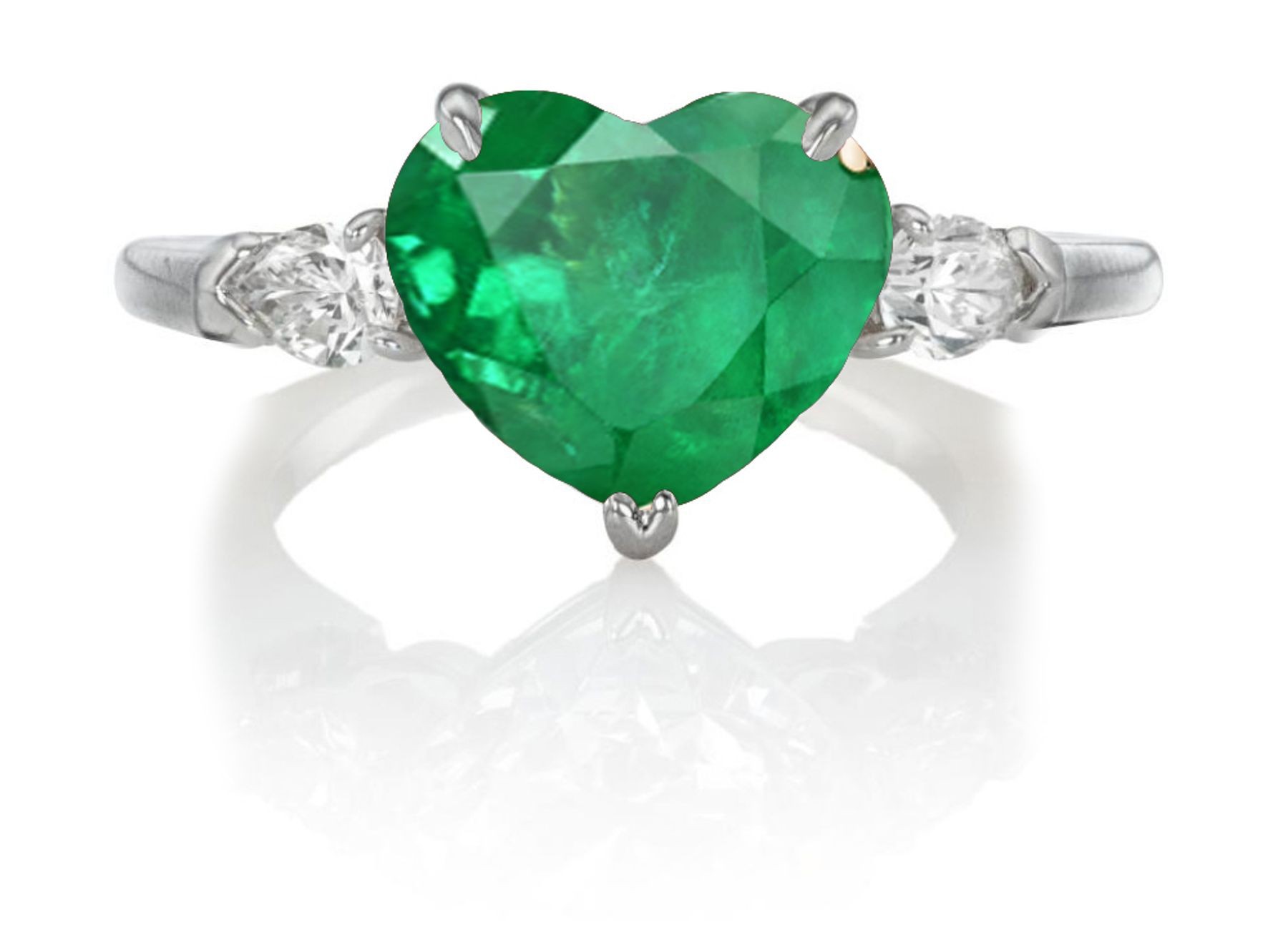 Made to Order Three Stone Rings Heart Shaped  Emerald & Pears Shaped Diamond Rings
