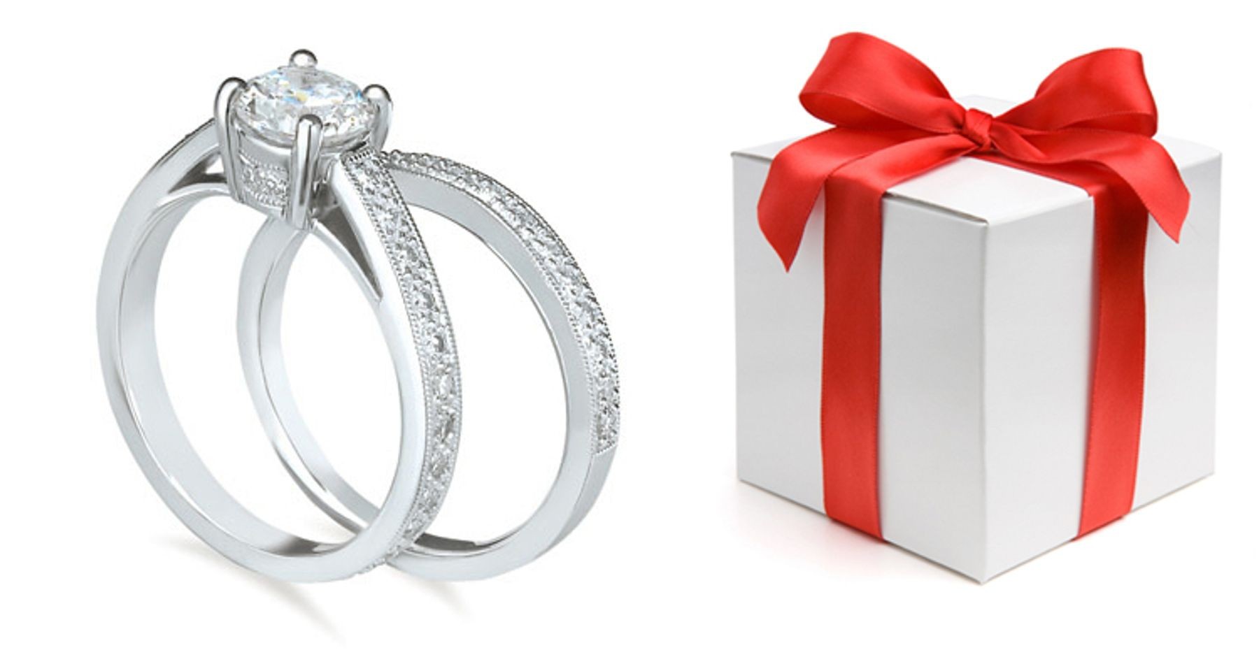 Pre-set Engagement Ring. Engagement Wedding Ring Matching Set. 