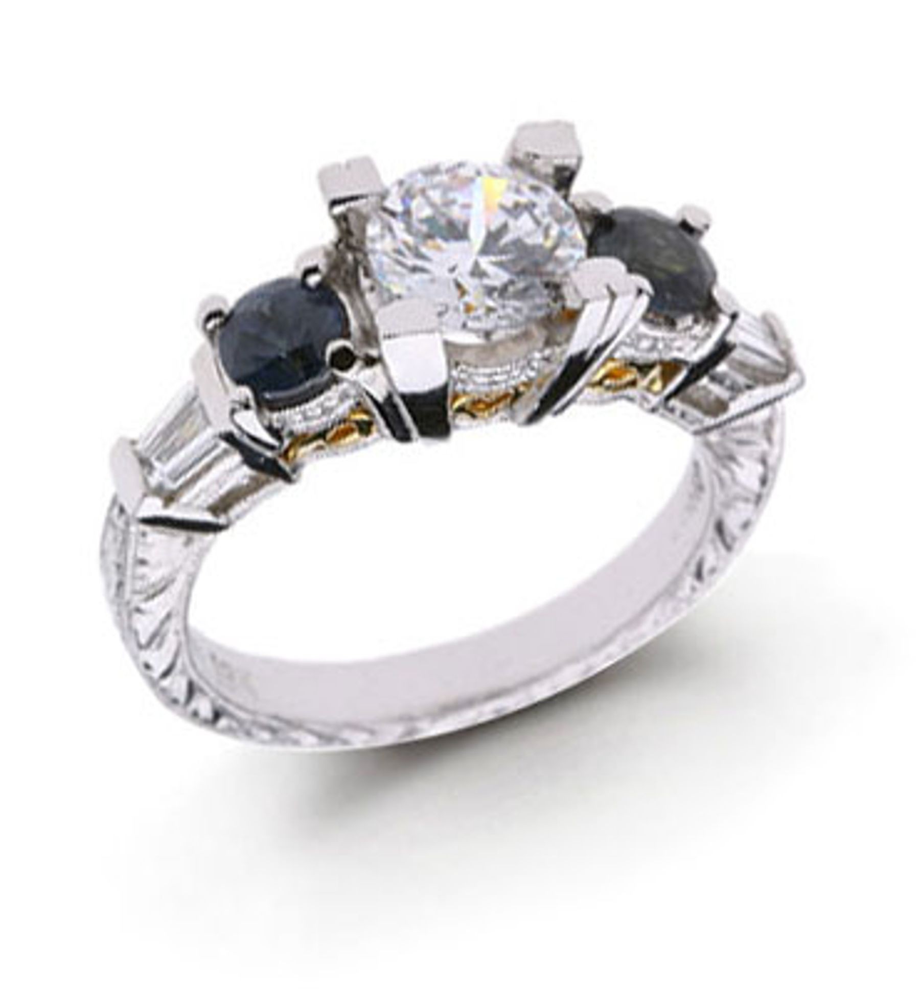 Platinum Gold Hand Engraved Filigree Fine Antique. View Engagement Setting Matching Diamond Wedding Band