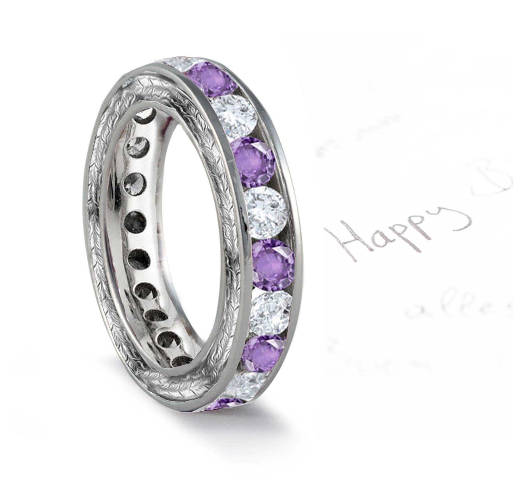 Purple Sapphire & Diamond Wedding Bands