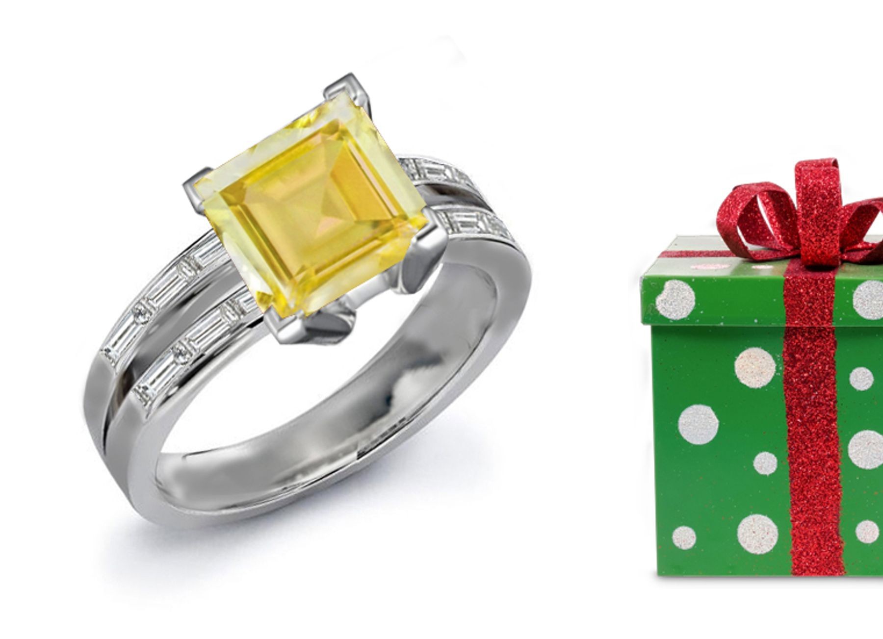 A Popular: Fine Designer Yellow Sapphire & Diamond Engagement Ring