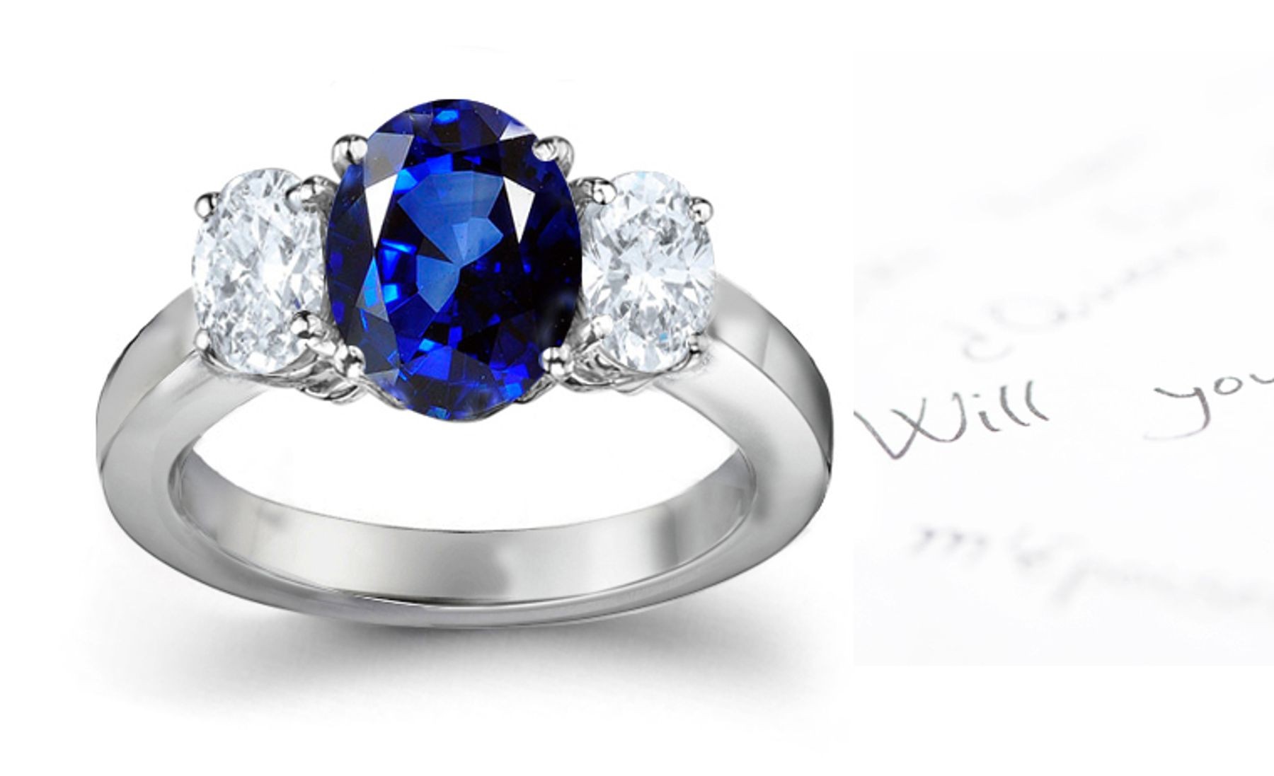 Celestial Blue Sapphire Diamond Engagement Ring: Platinum Ring with Oval Sapphire & Diamonds.