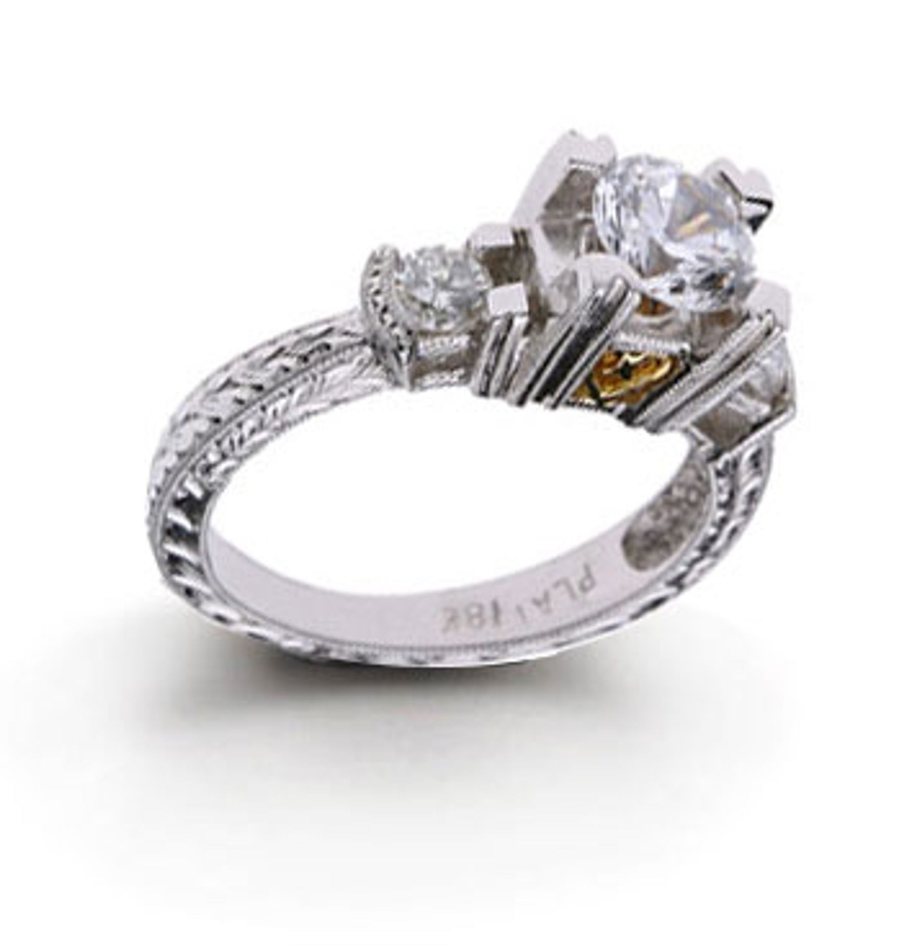 Platinum Hand Engraved Filigree diamond Solitaire, View Promise Settings