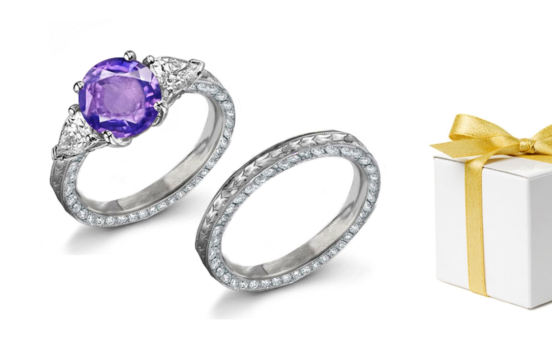 Classic: Engraved Women's Pink Sapphire & White Diamond Ring